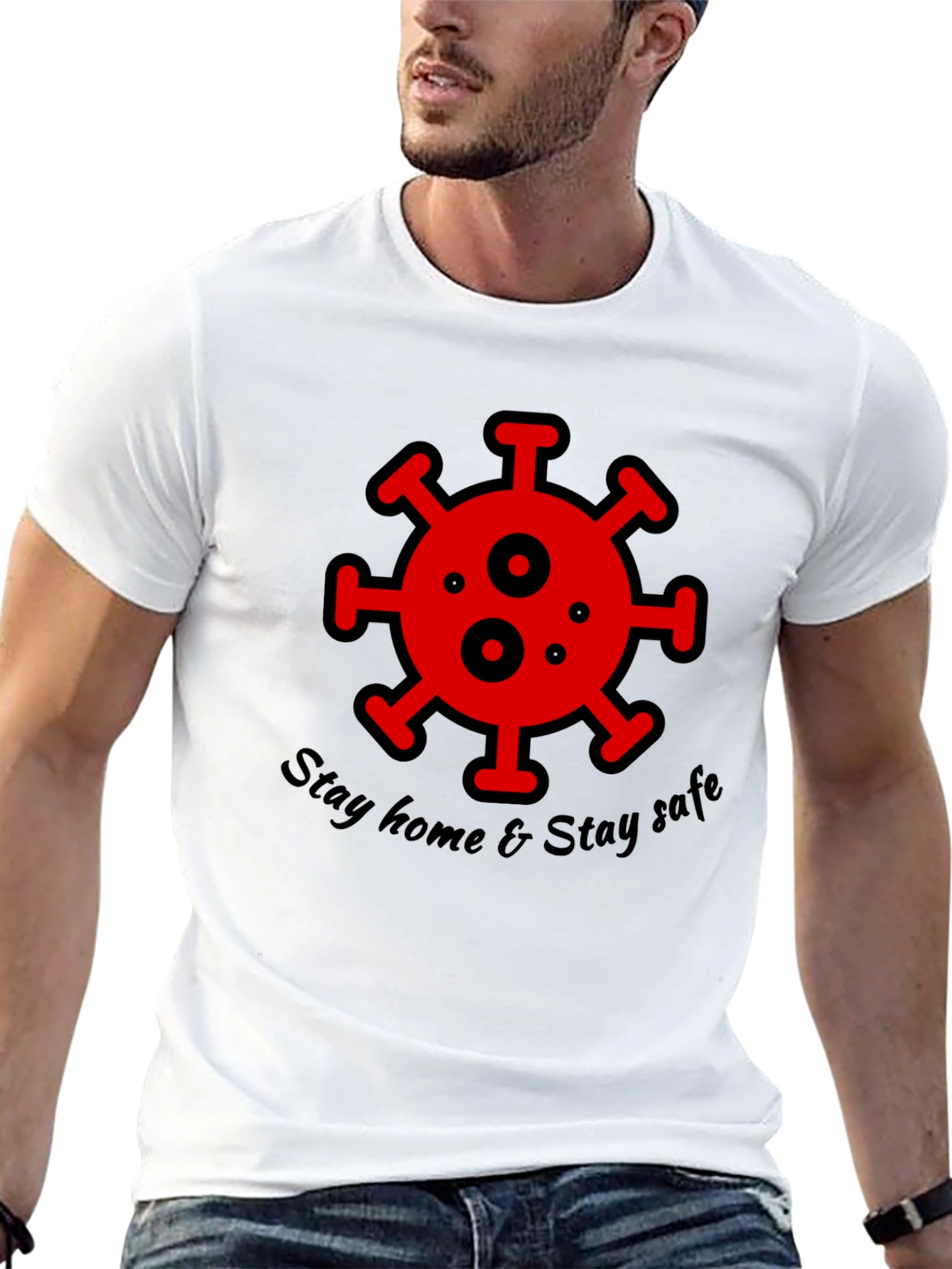 Stay Home Stay Safe Black Graphic T-Shirt