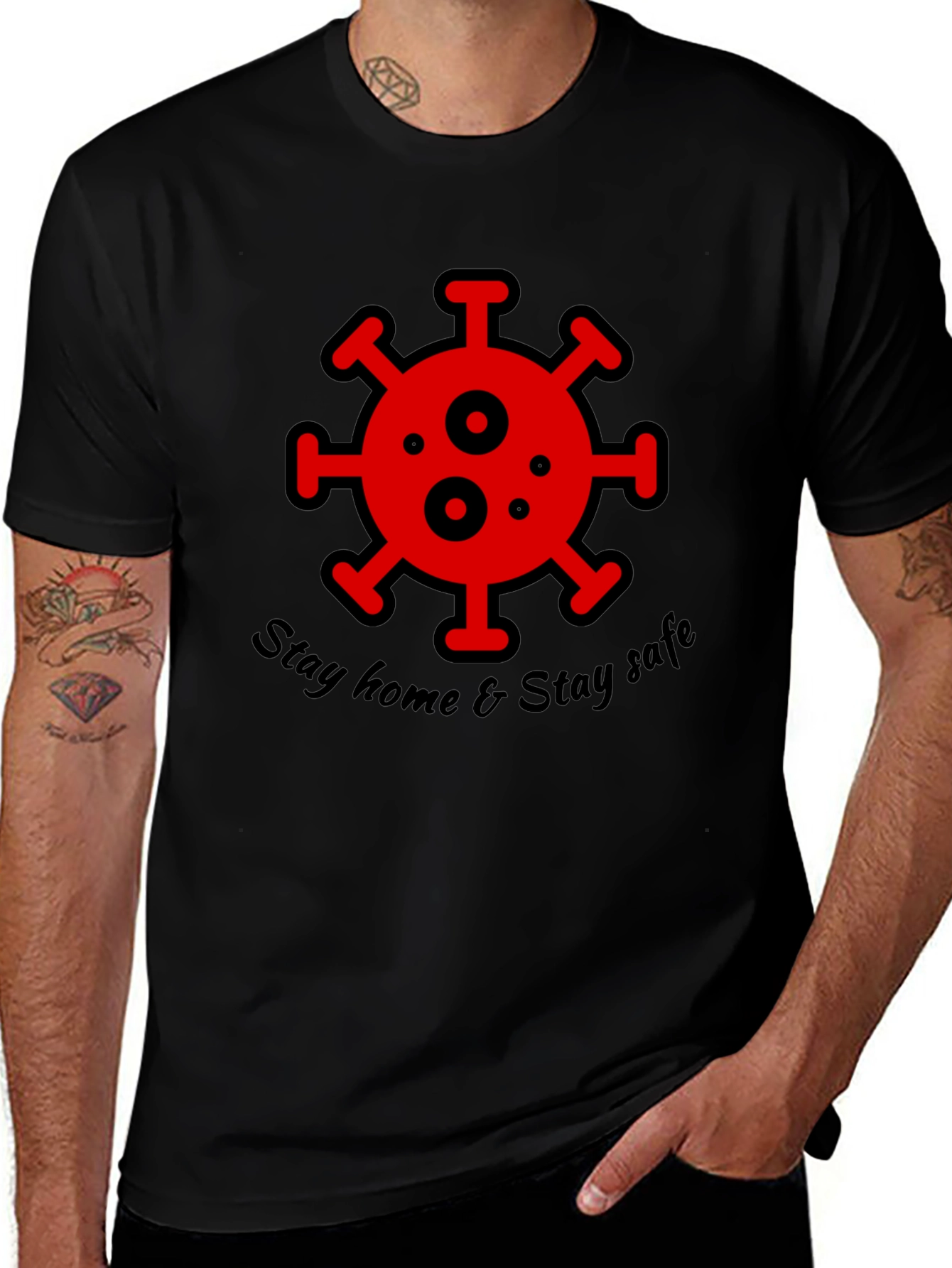 Stay Home Stay Safe Black Graphic T-Shirt