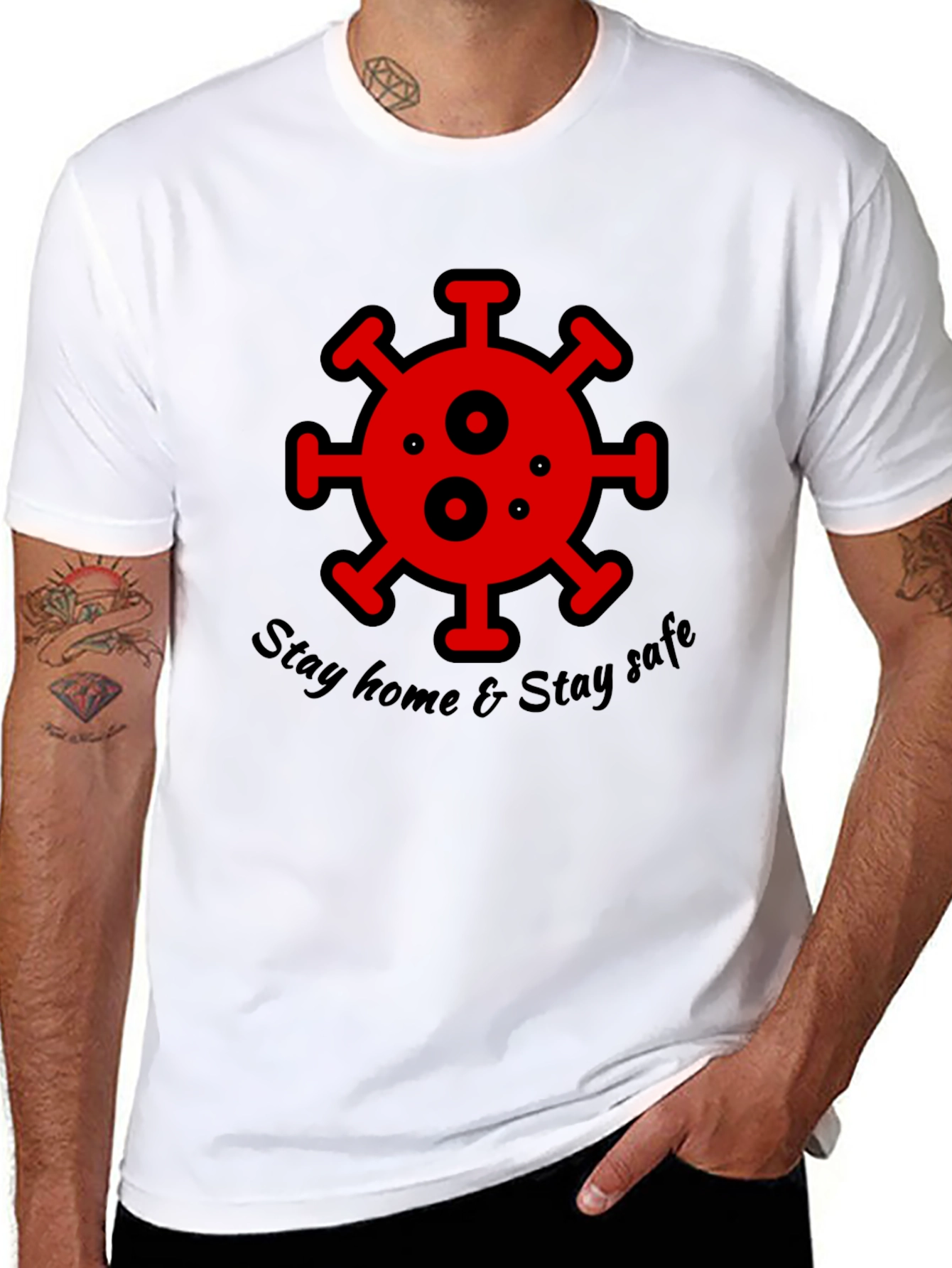 Stay Home Stay Safe Black Graphic T-Shirt