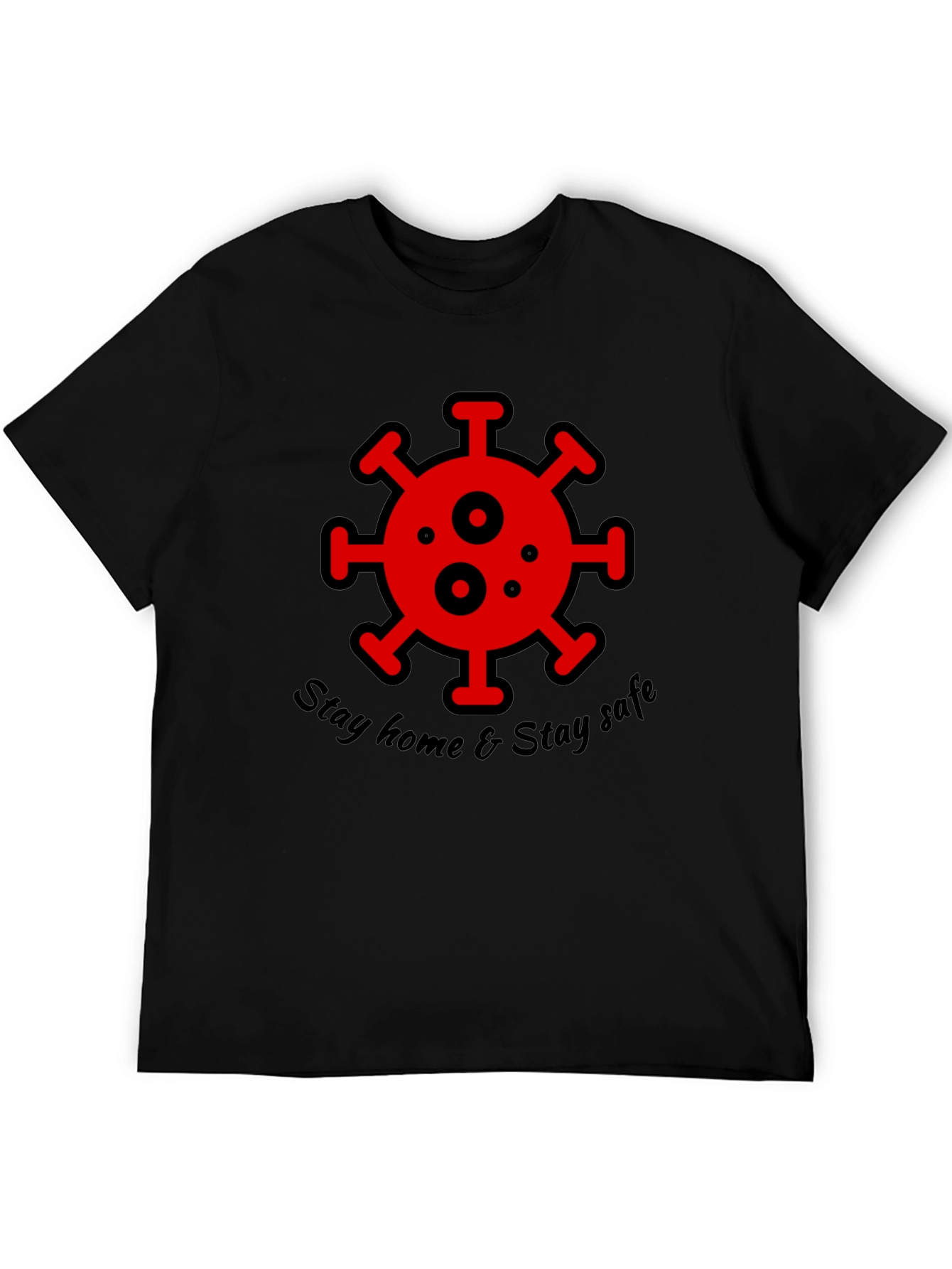 Stay Home Stay Safe Black Graphic T-Shirt