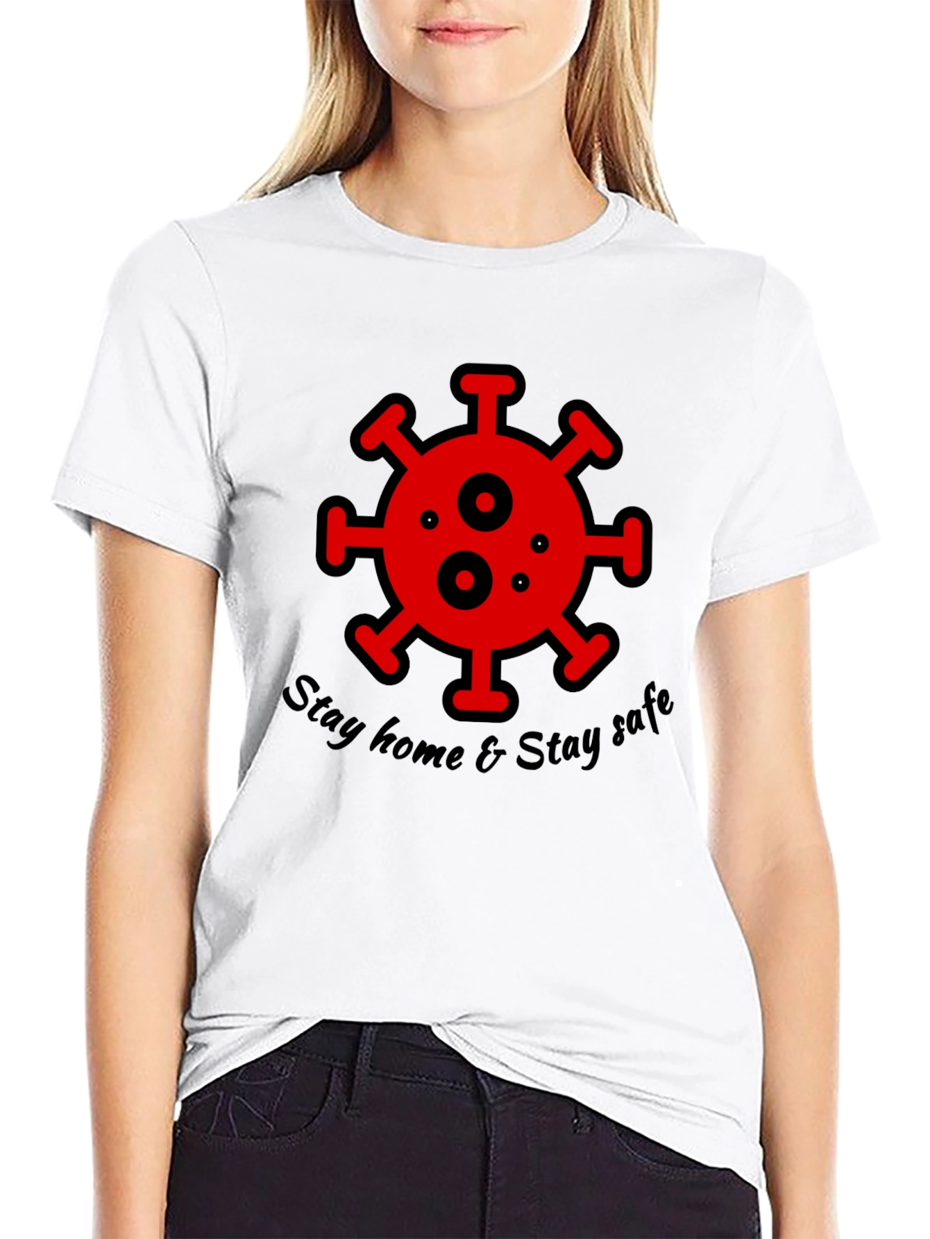 Stay Home Stay Safe Black Graphic T-Shirt