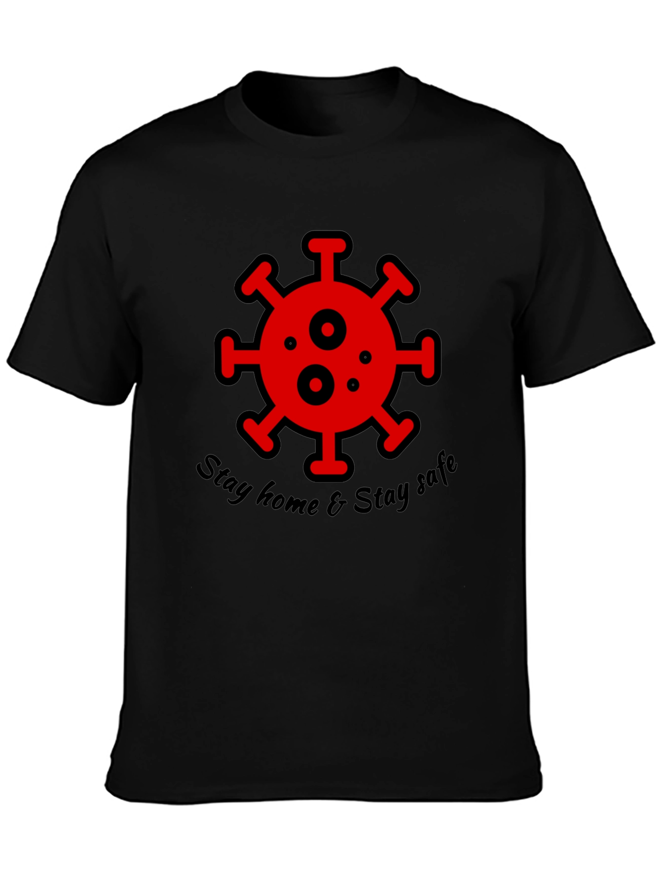 Stay Home Stay Safe Black Graphic T-Shirt