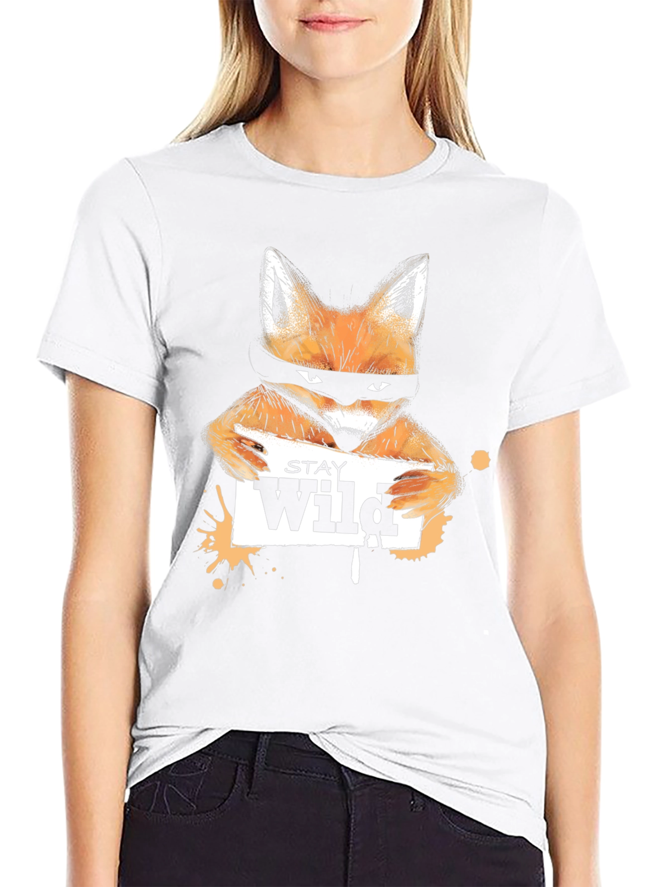 Stay Wild Fox Graphic Tee - Black Casual T-Shirt