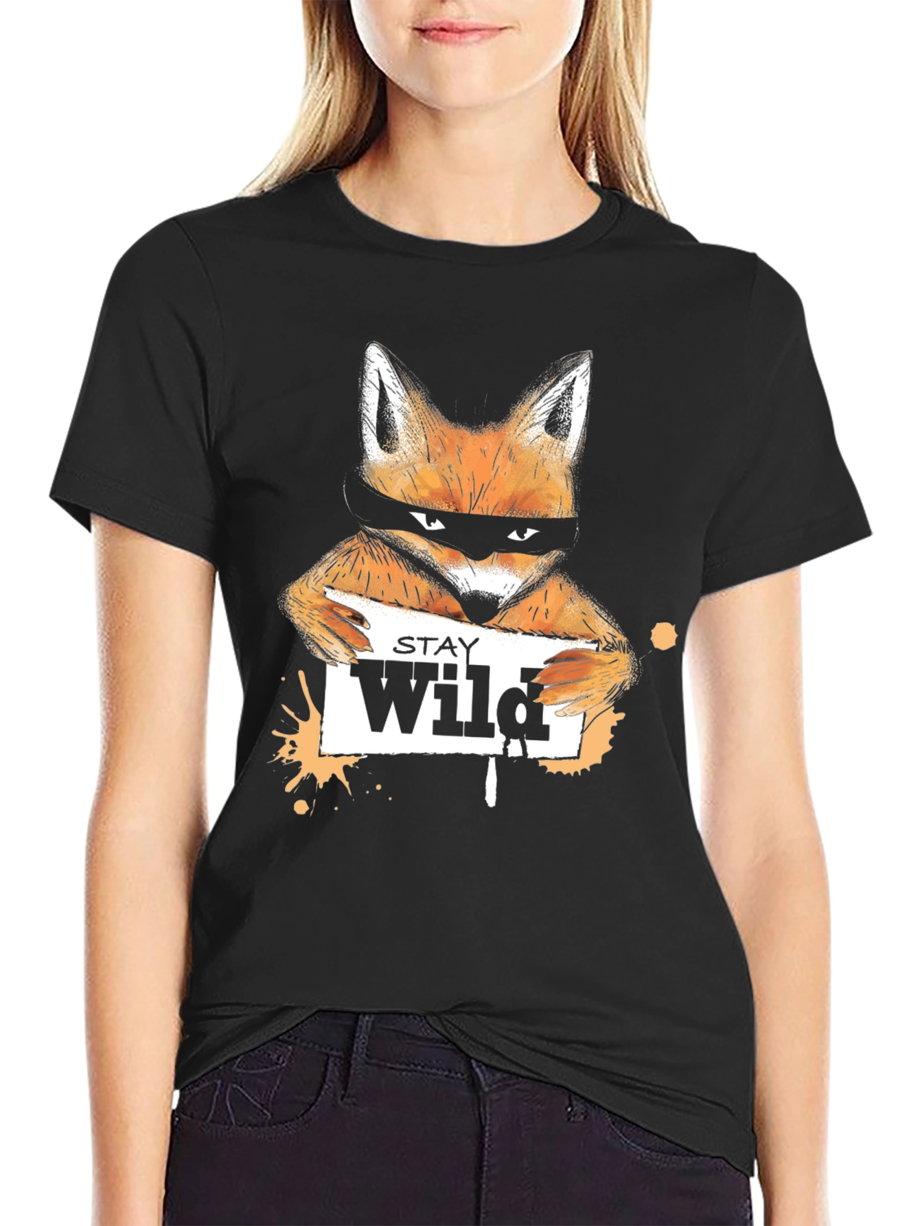 Stay Wild Fox Graphic Tee - Black Casual T-Shirt