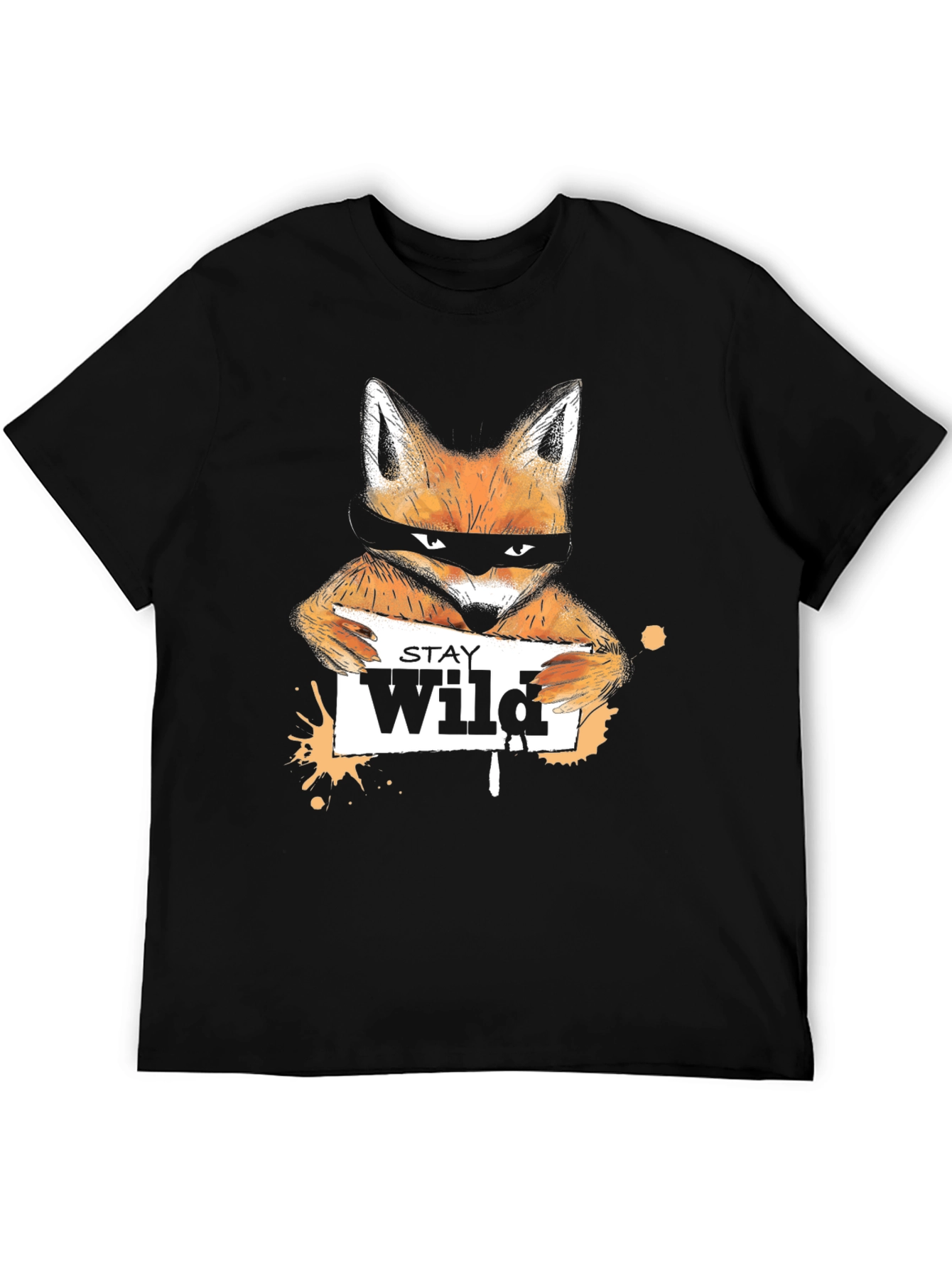 Stay Wild Fox Graphic Tee - Black Casual T-Shirt