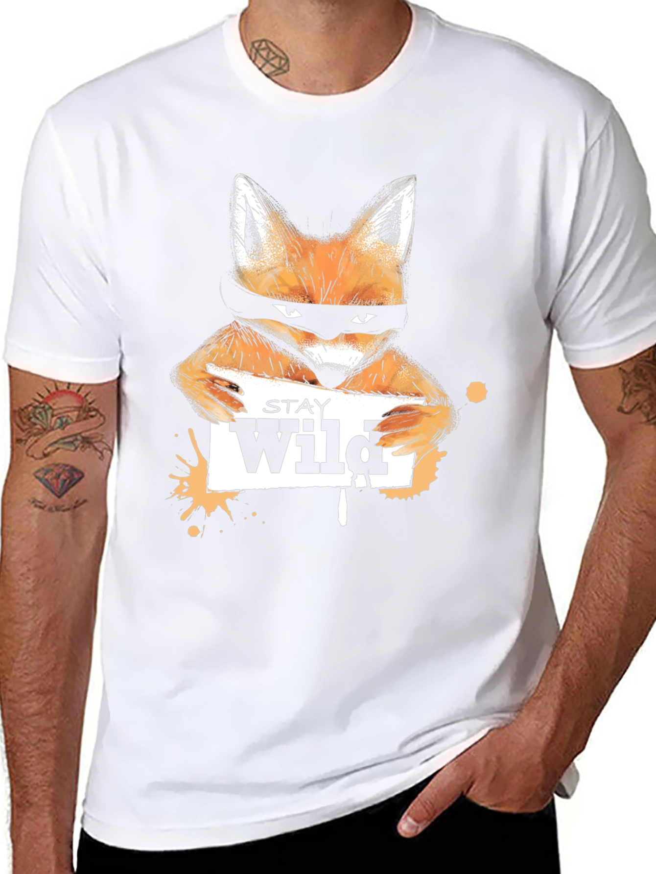 Stay Wild Fox Graphic Tee - Black Casual T-Shirt