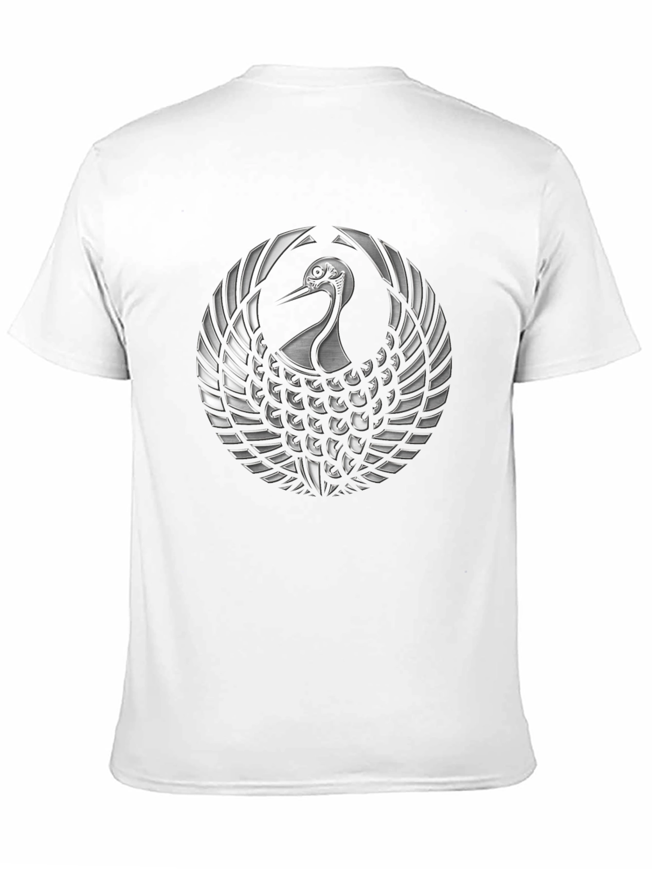 Black T-Shirt with Silver Crane Design