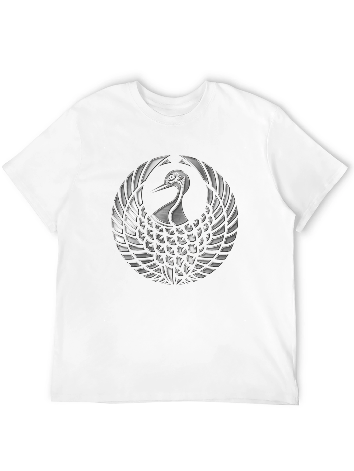 Black T-Shirt with Silver Crane Design