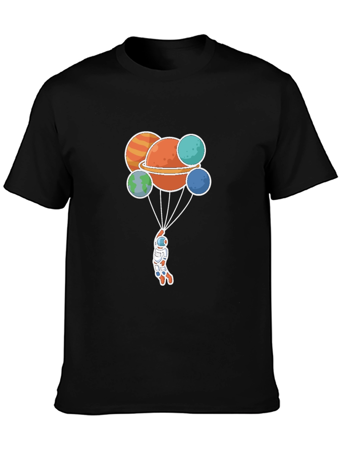 Astronaut Planets Graphic Tee - Black Crew Neck