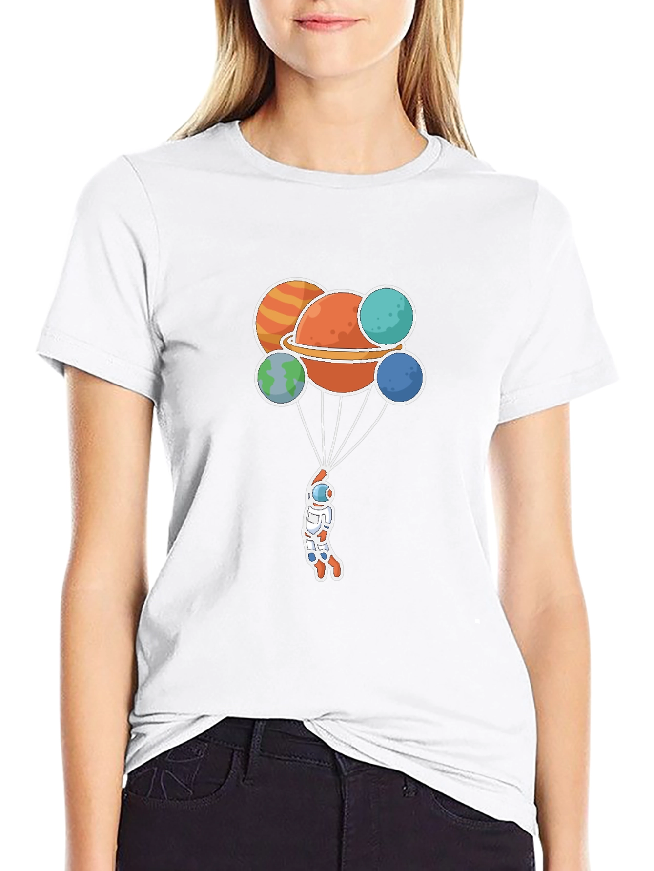 Astronaut Planets Graphic Tee - Black Crew Neck