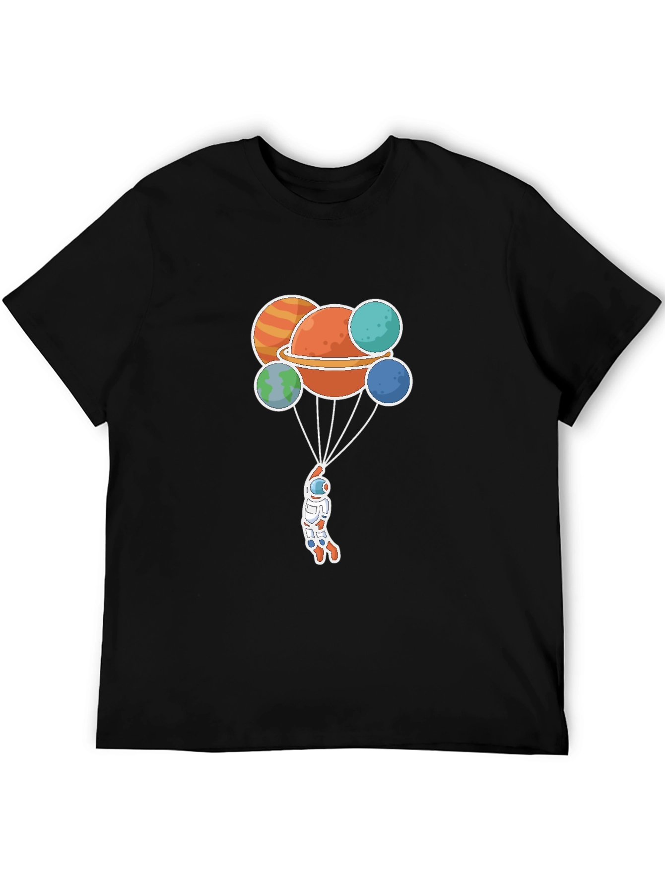 Astronaut Planets Graphic Tee - Black Crew Neck