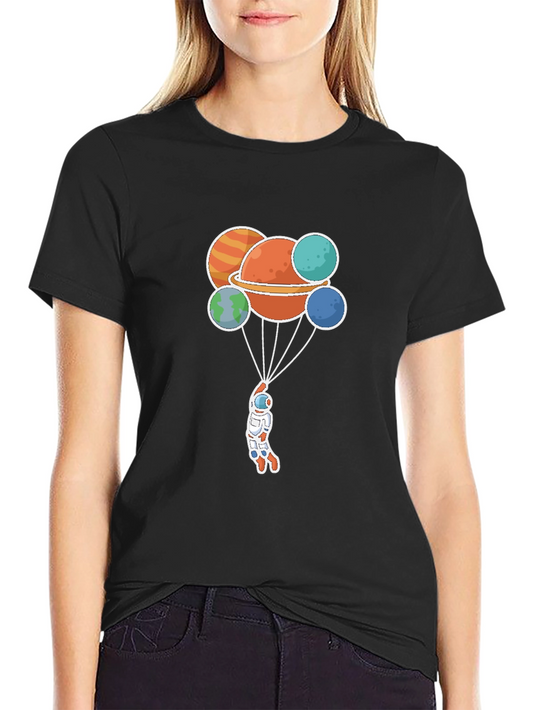 Astronaut Planets Graphic Tee - Black Crew Neck