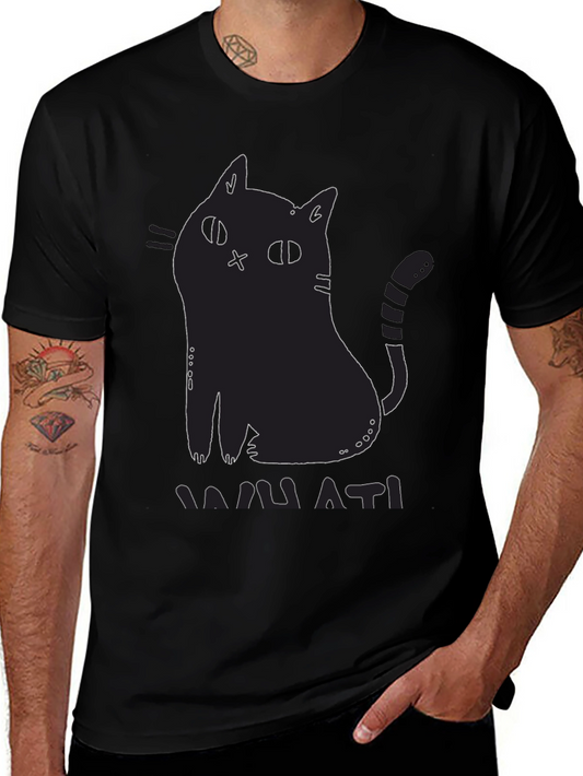 Black Cat Graphic Print T-Shirt - Mamati