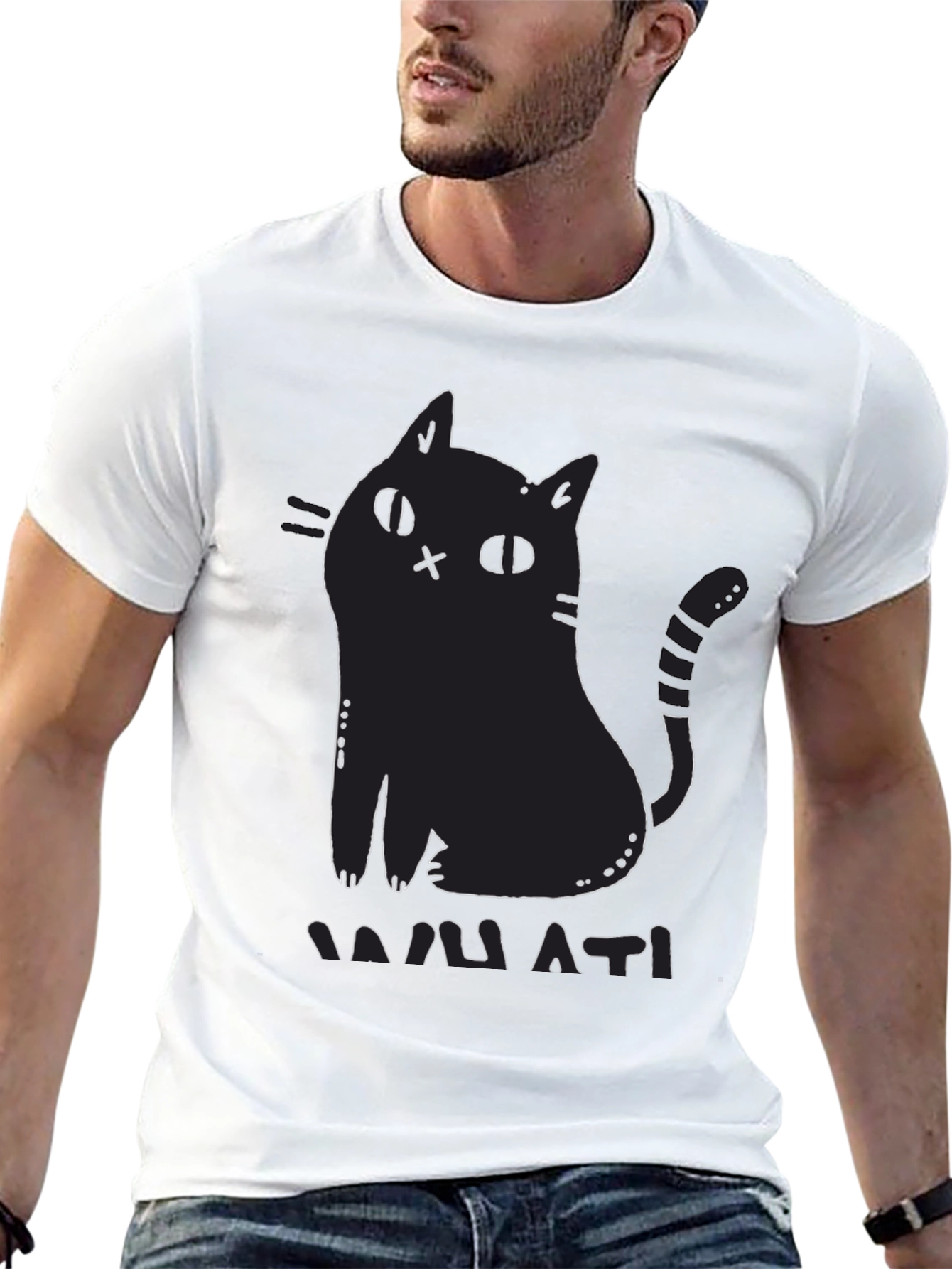 Black Cat Graphic Print T-Shirt - Mamati