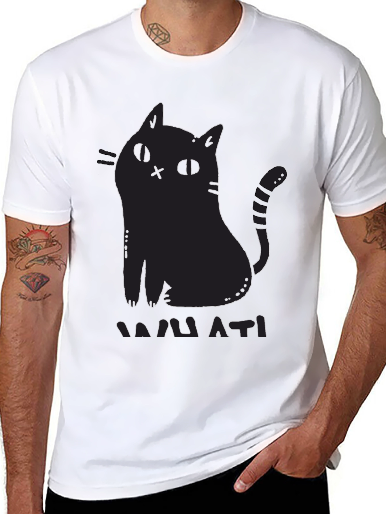 Black Cat Graphic Print T-Shirt - Mamati