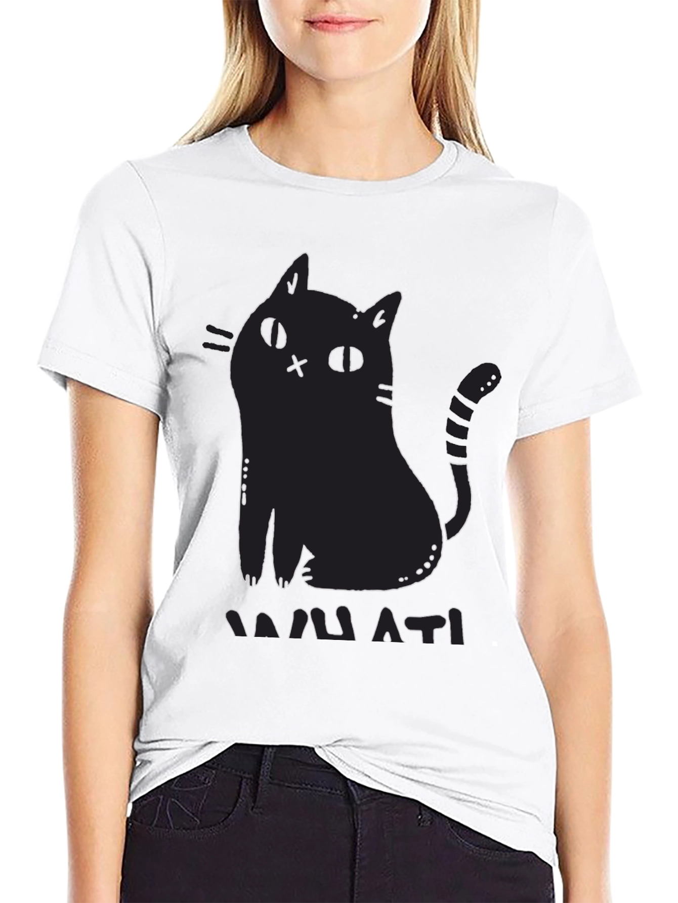 Black Cat Graphic Print T-Shirt - Mamati