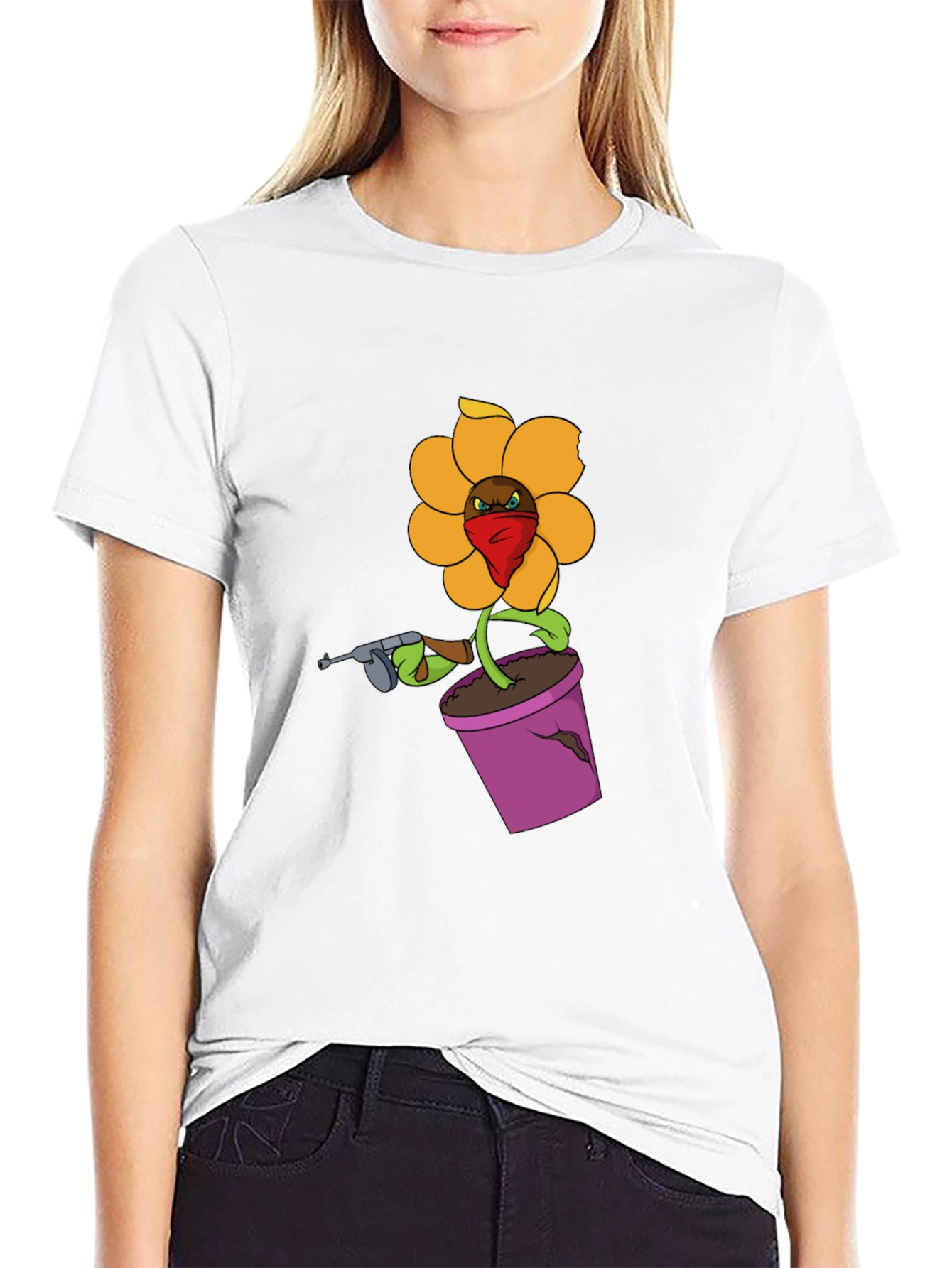 Gangster Flower Pot Graphic T-Shirt - Black