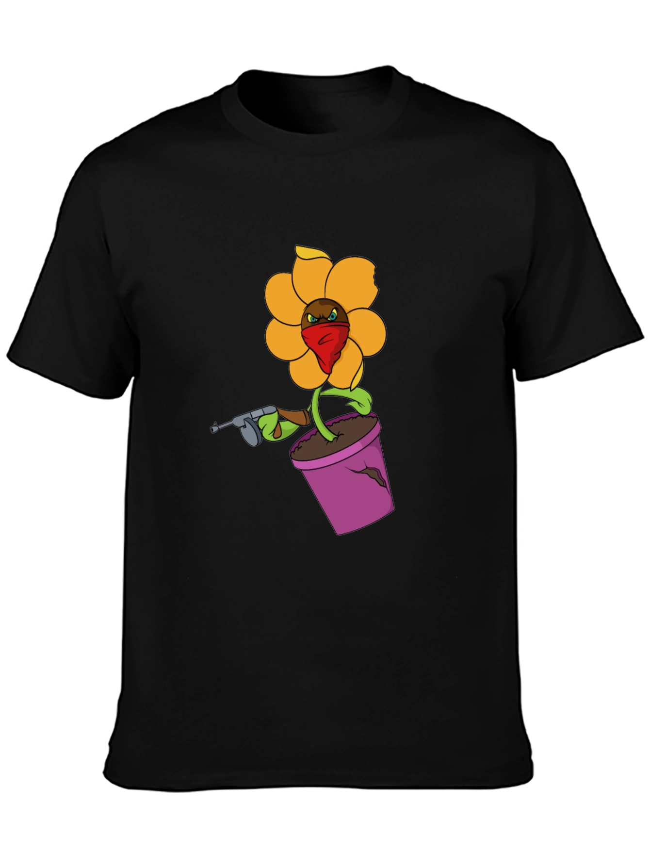 Gangster Flower Pot Graphic T-Shirt - Black