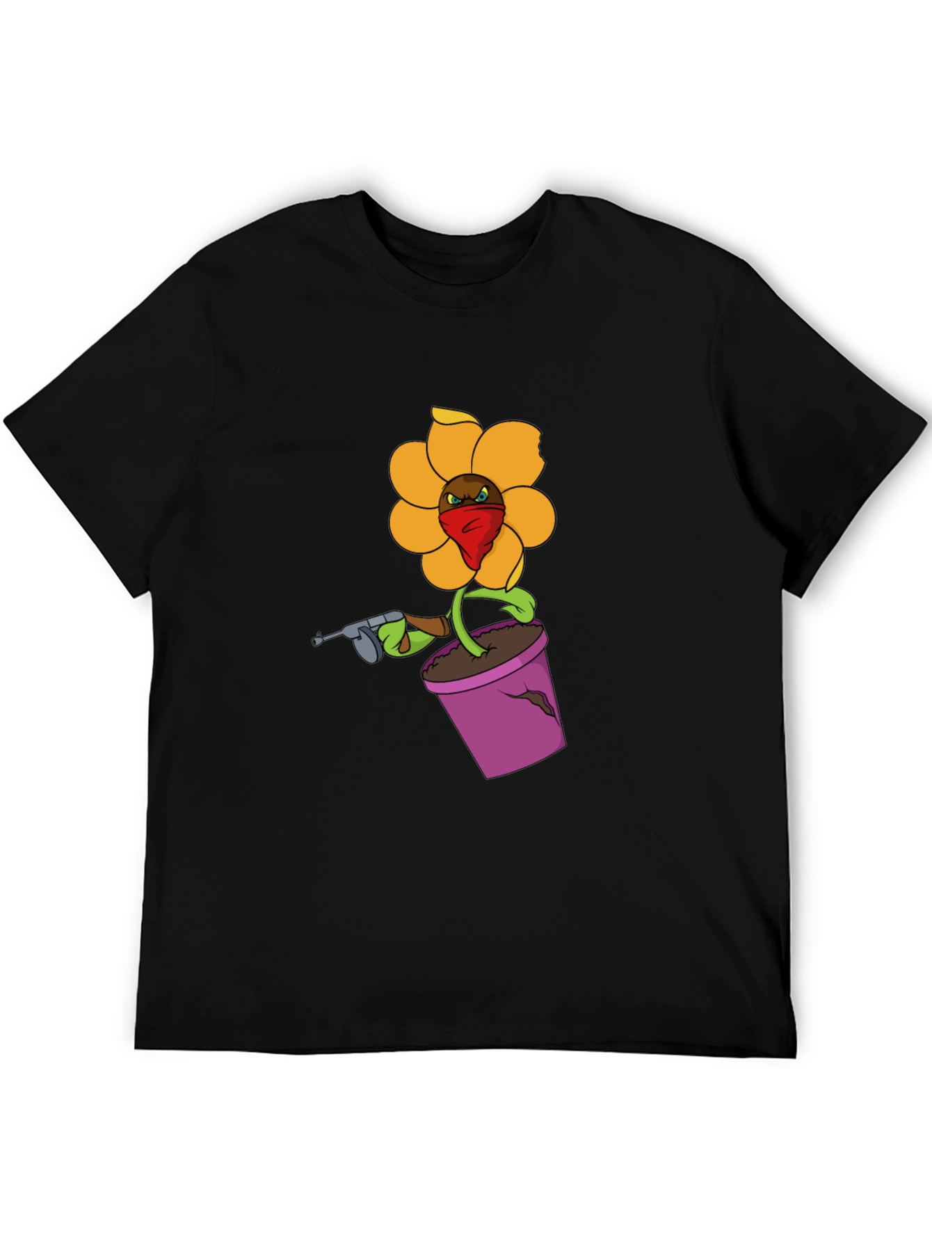Gangster Flower Pot Graphic T-Shirt - Black