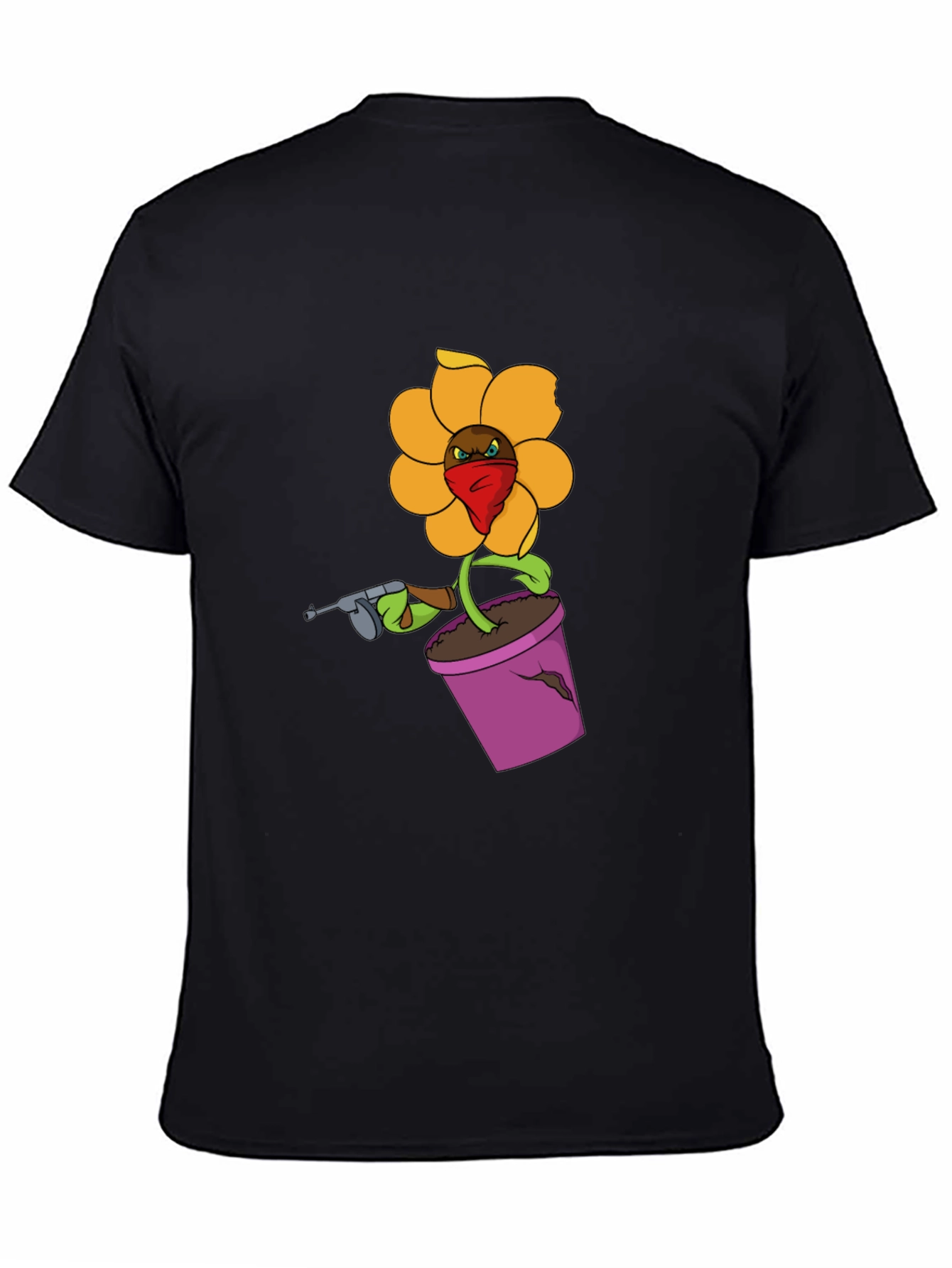 Gangster Flower Pot Graphic T-Shirt - Black