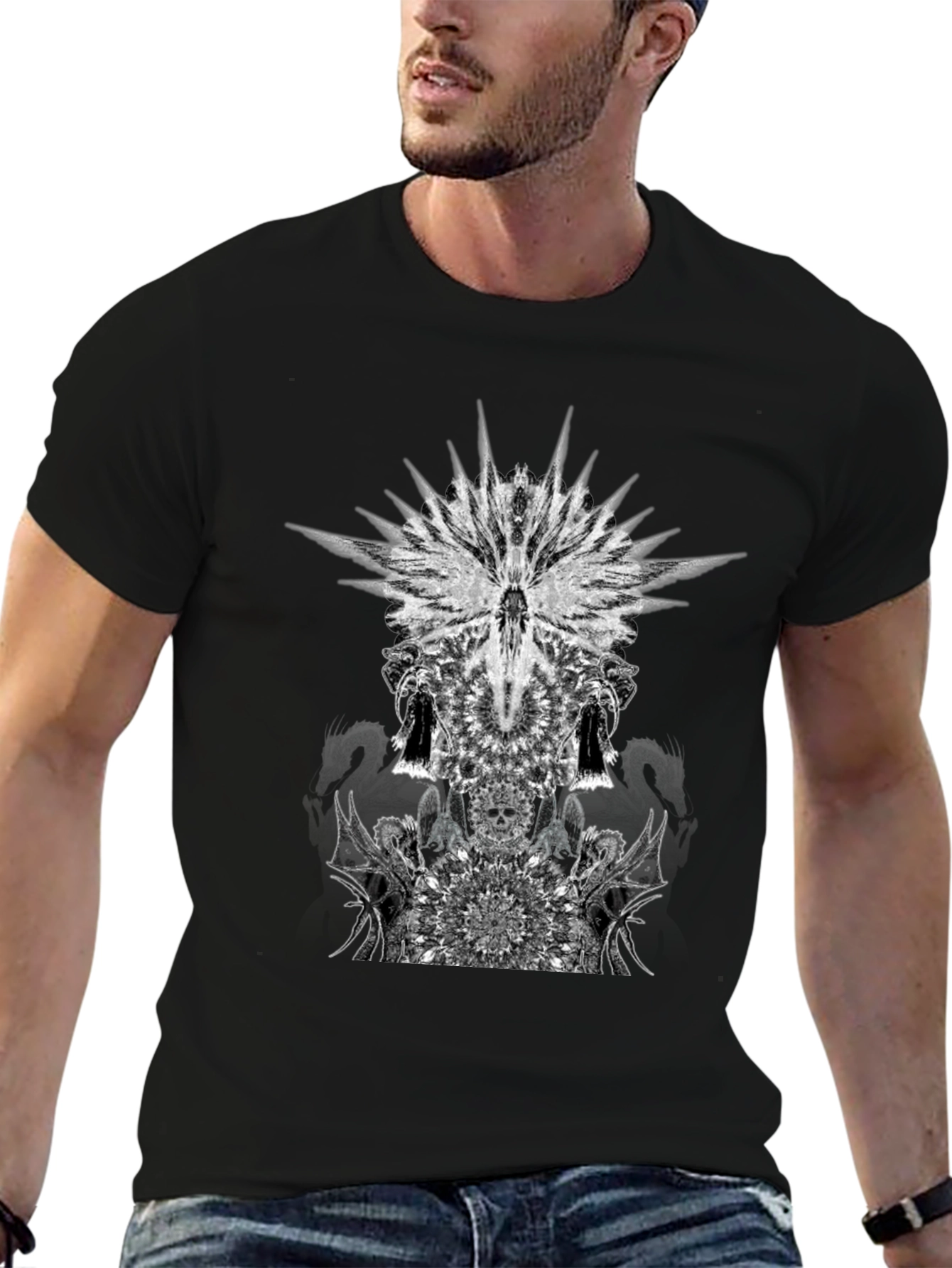 Black T-Shirt with Abstract Graphic Print