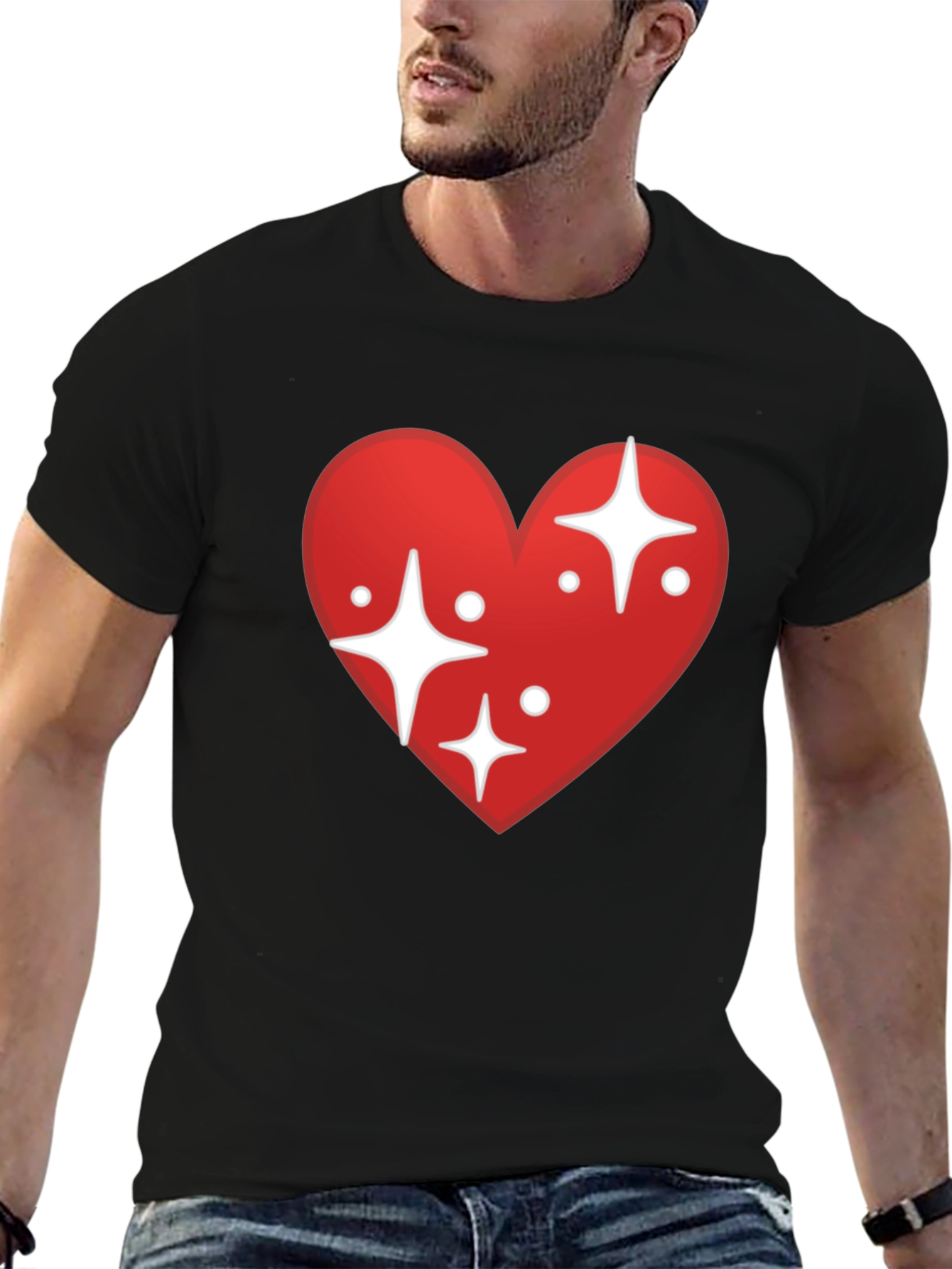 Sparkling Heart Graphic Black T-Shirt