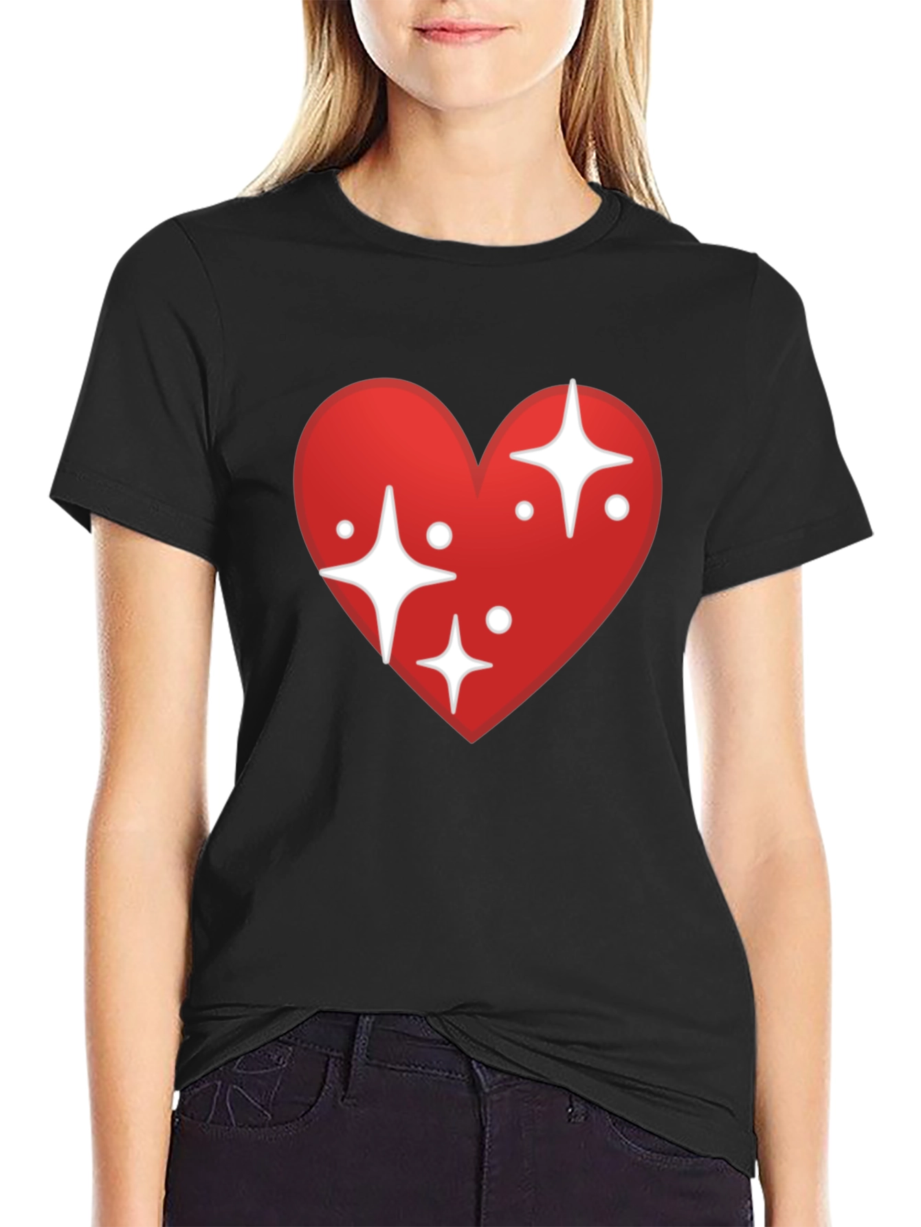 Sparkling Heart Graphic Black T-Shirt