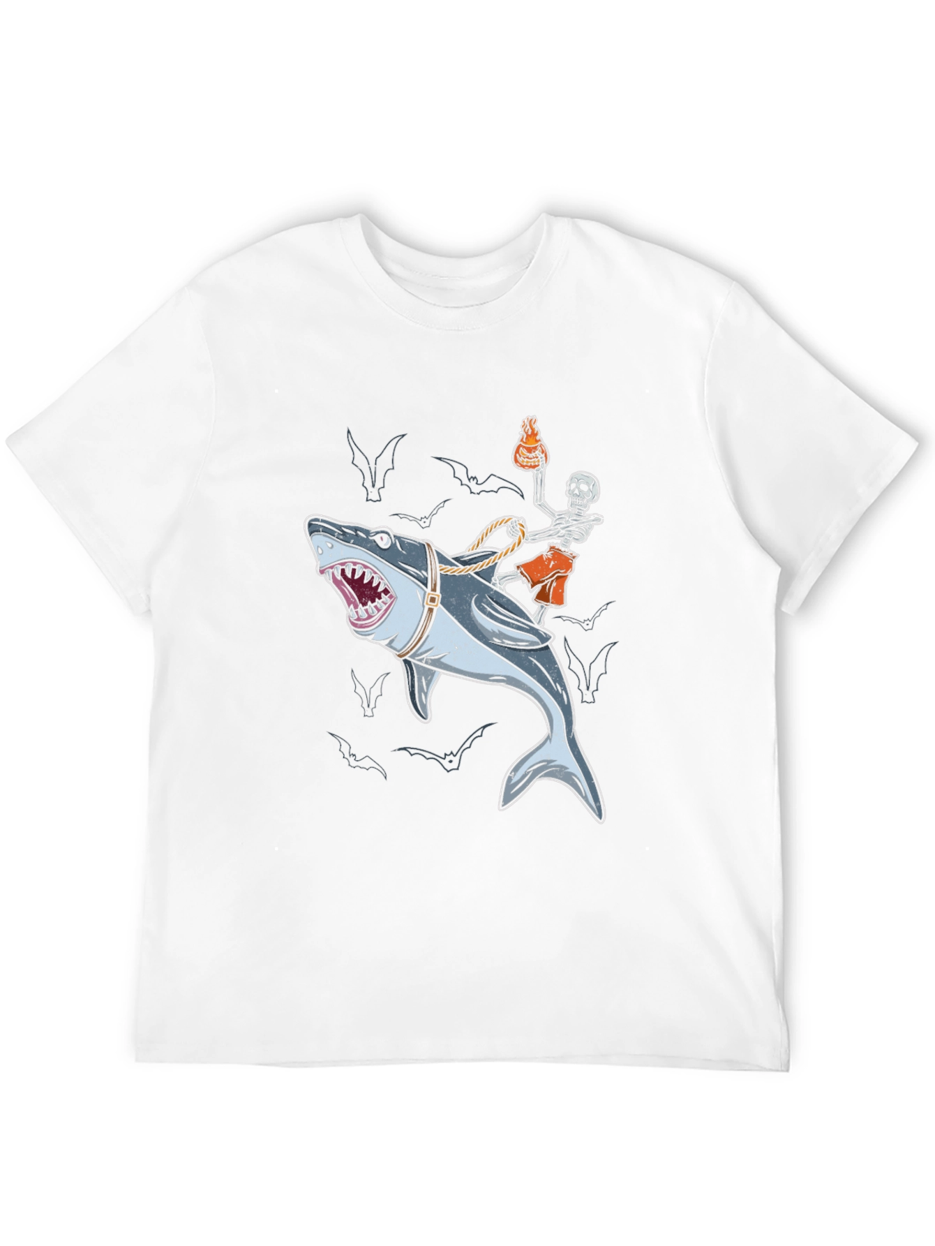 Skeleton Shark Rider Graphic Tee - Halloween