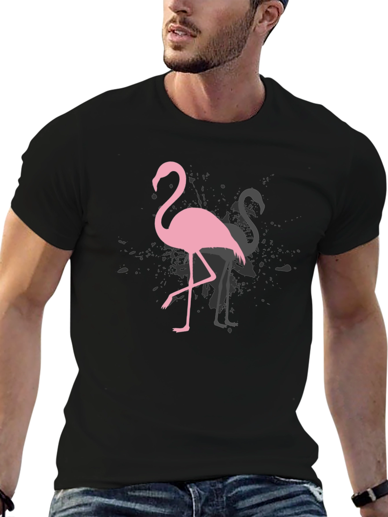 Flamingo Graphic Tee - Trendy Black T-Shirt