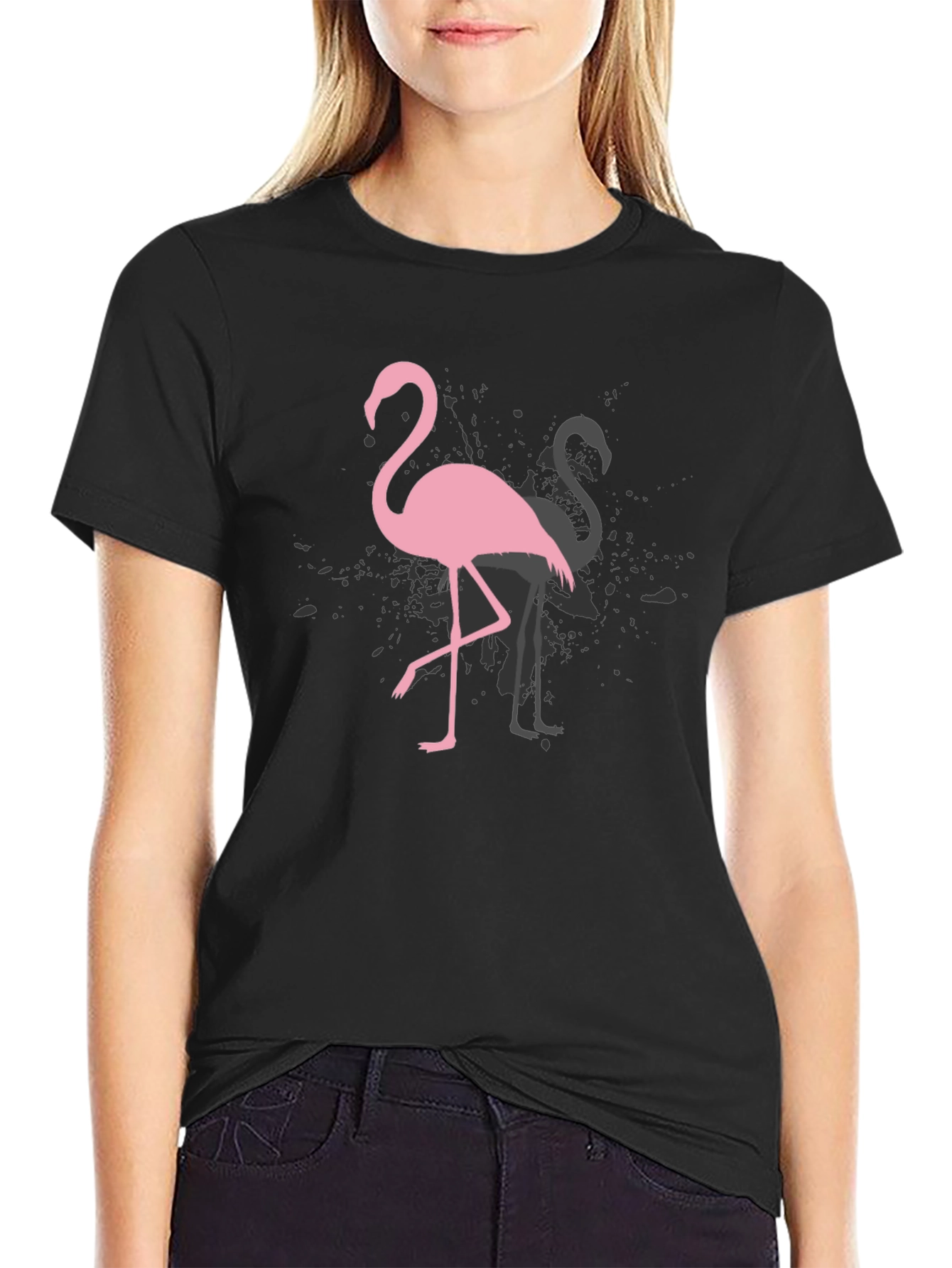 Flamingo Graphic Tee - Trendy Black T-Shirt