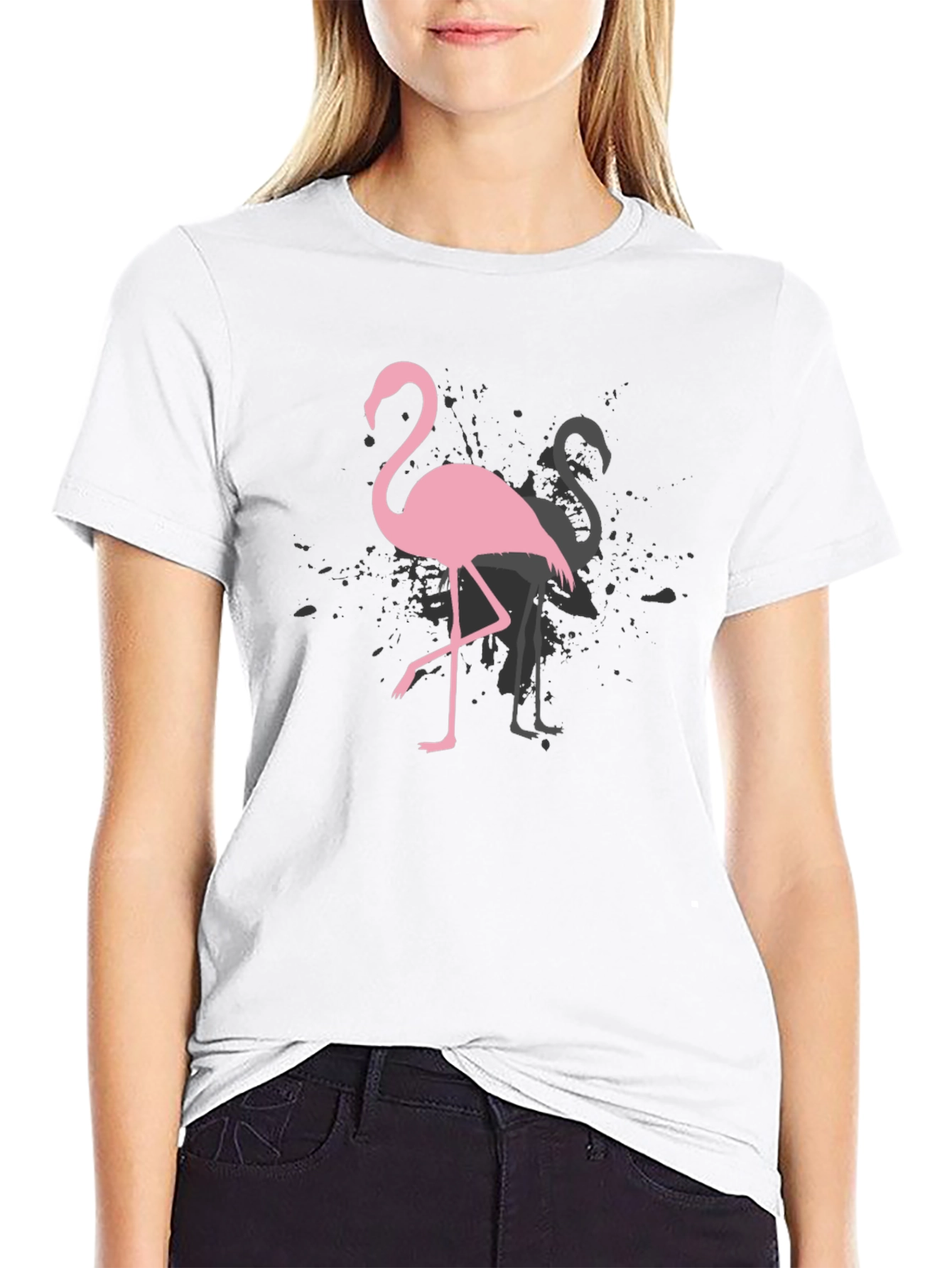 Flamingo Graphic Tee - Trendy Black T-Shirt