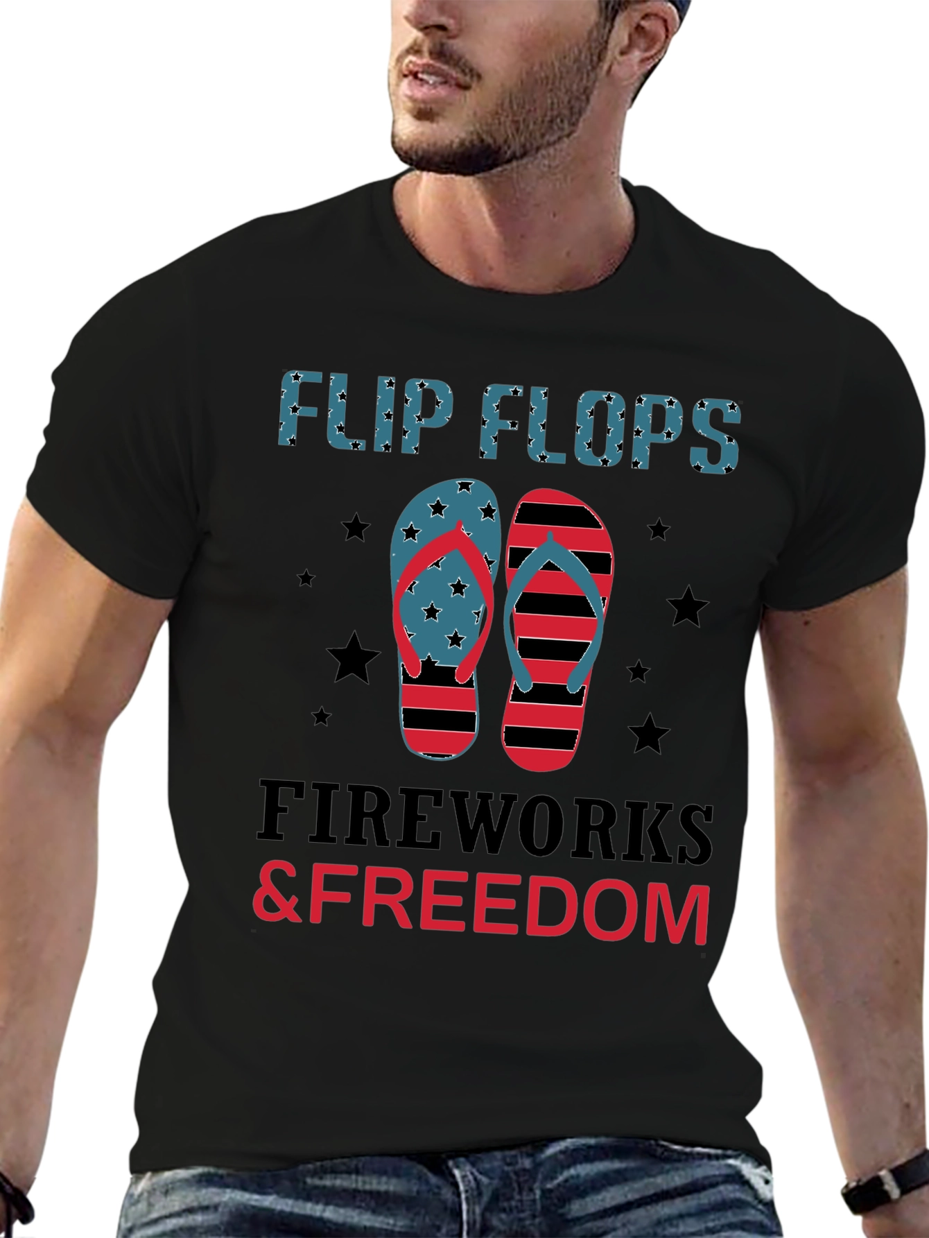 Flip Flops Fireworks & Freedom Patriotic Tee