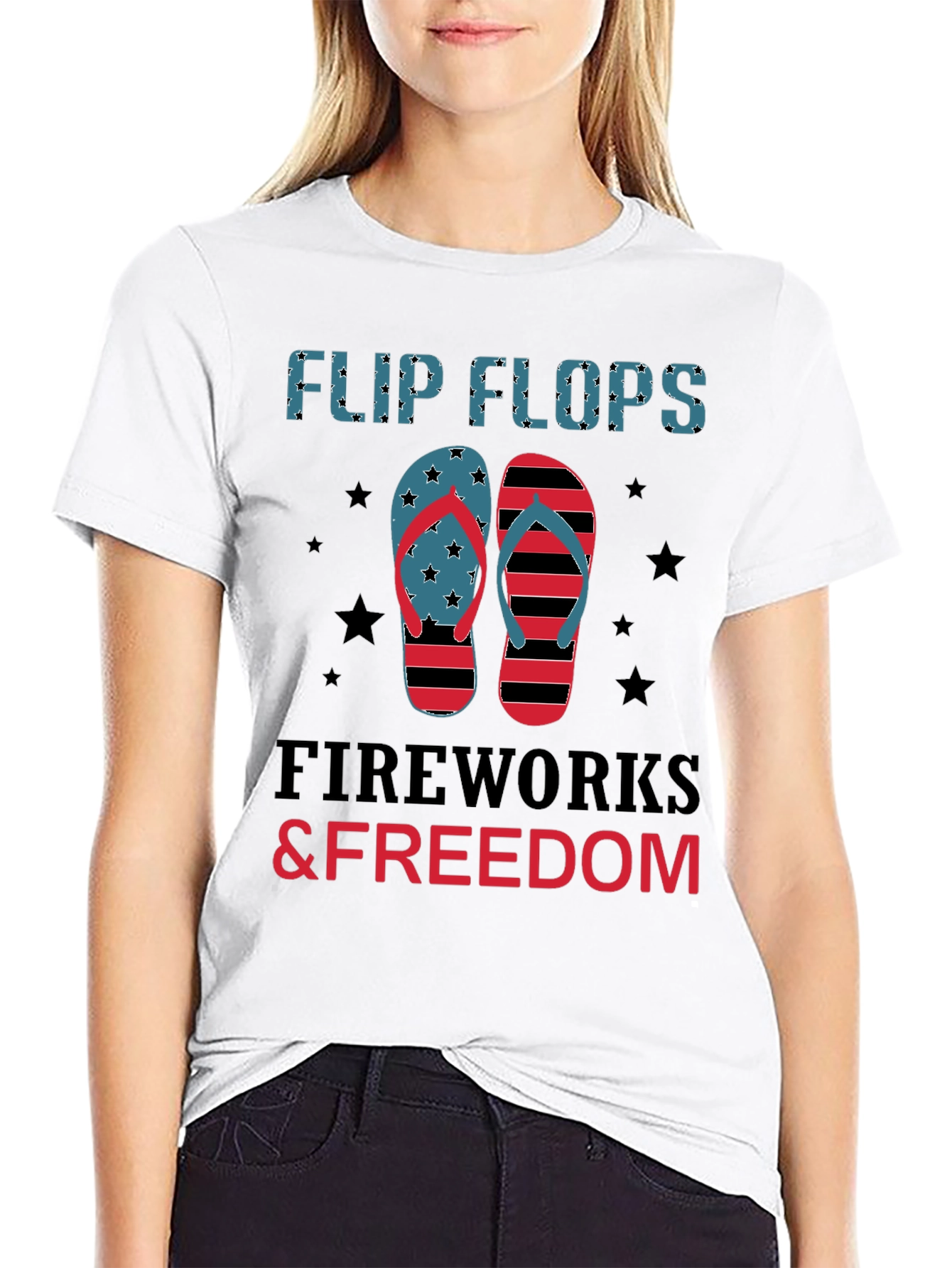 Flip Flops Fireworks & Freedom Patriotic Tee