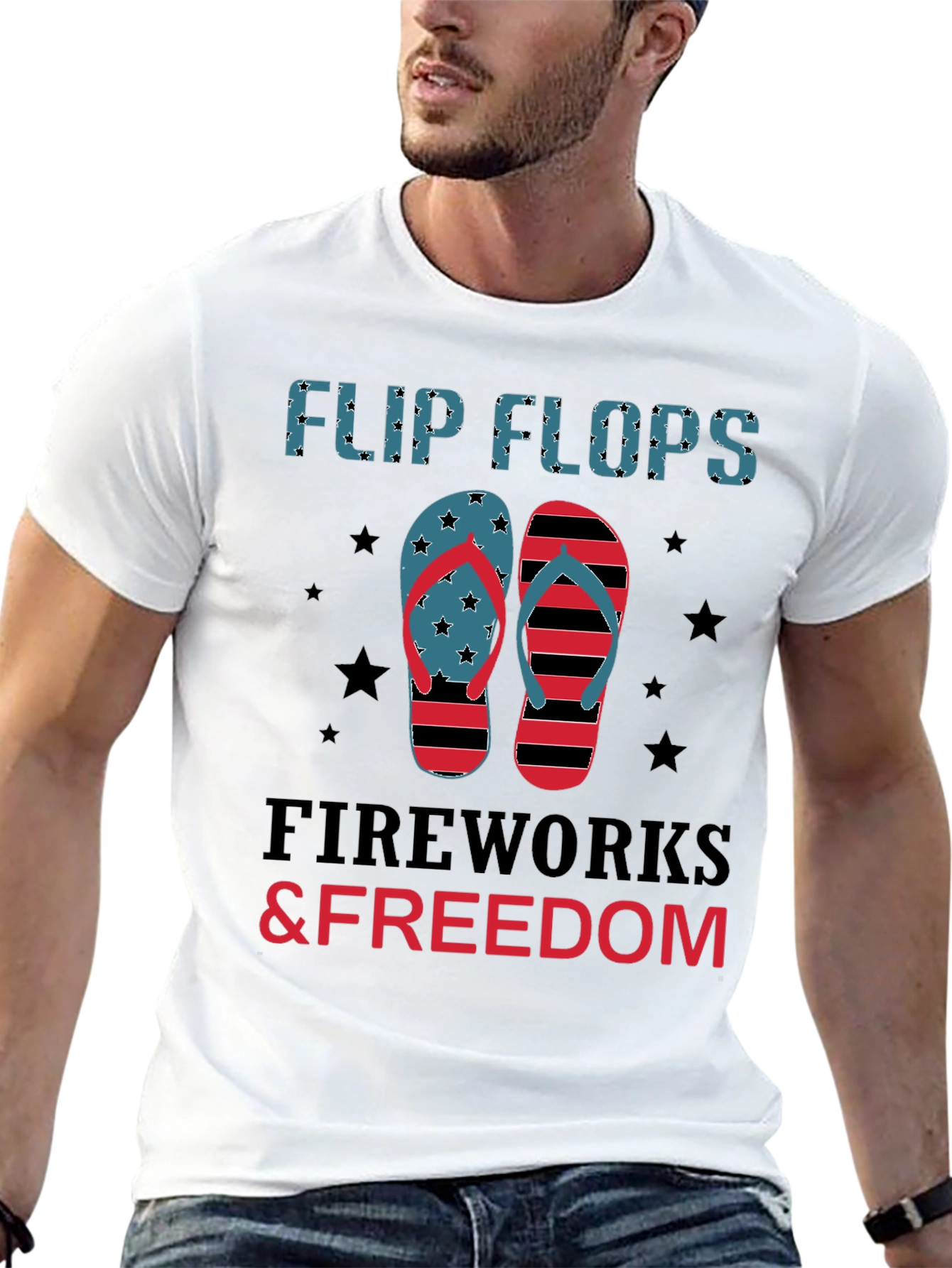 Flip Flops Fireworks & Freedom Patriotic Tee