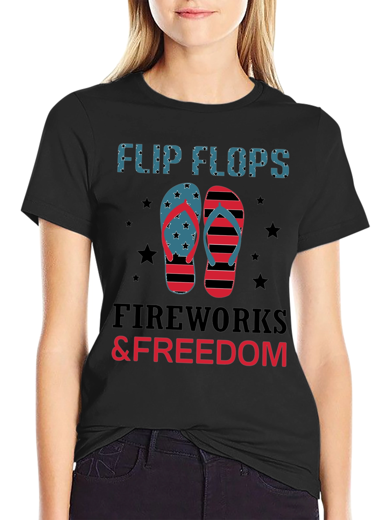 Flip Flops Fireworks & Freedom Patriotic Tee