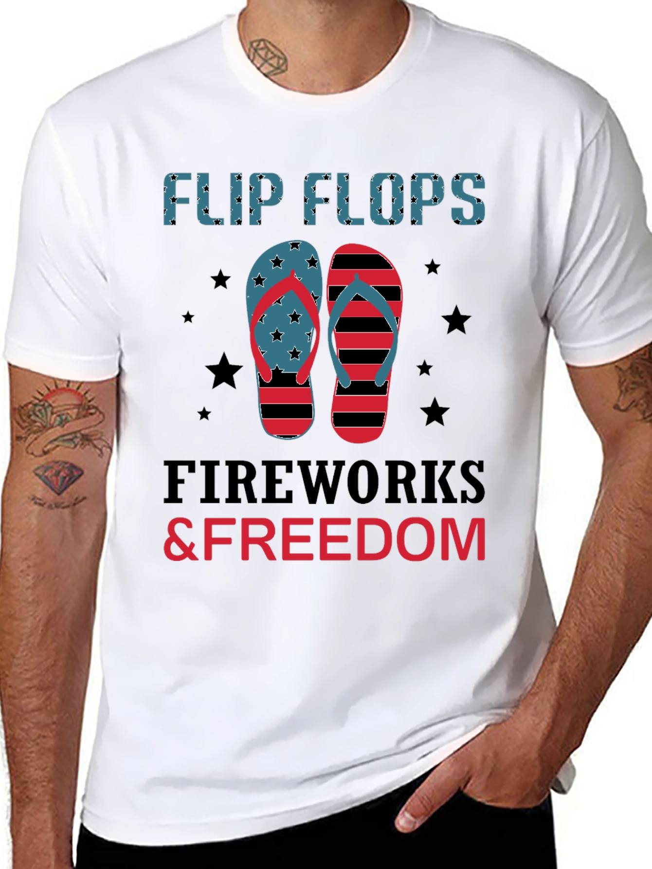 Flip Flops Fireworks & Freedom Patriotic Tee
