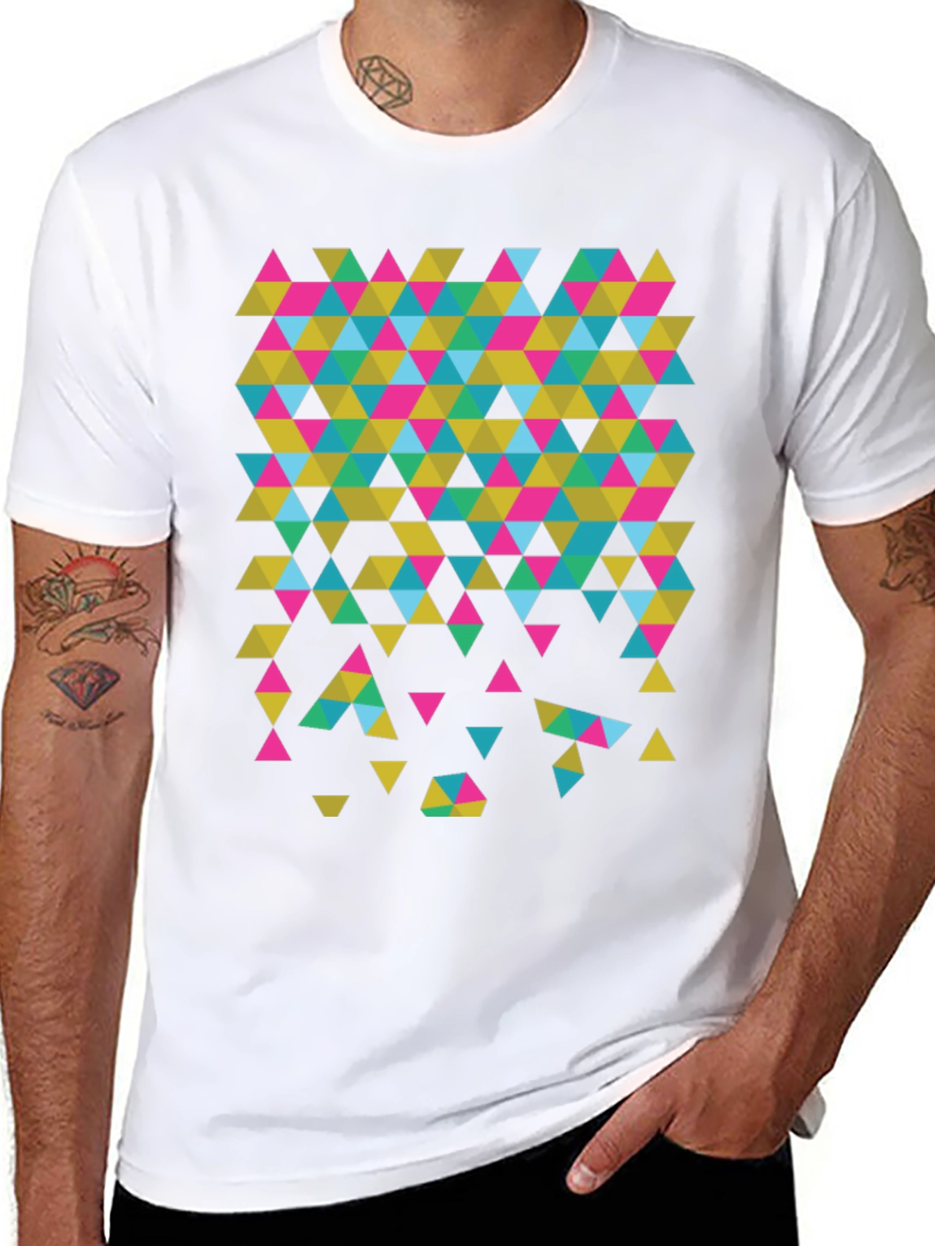Geometric Triangle Print Black T-Shirt