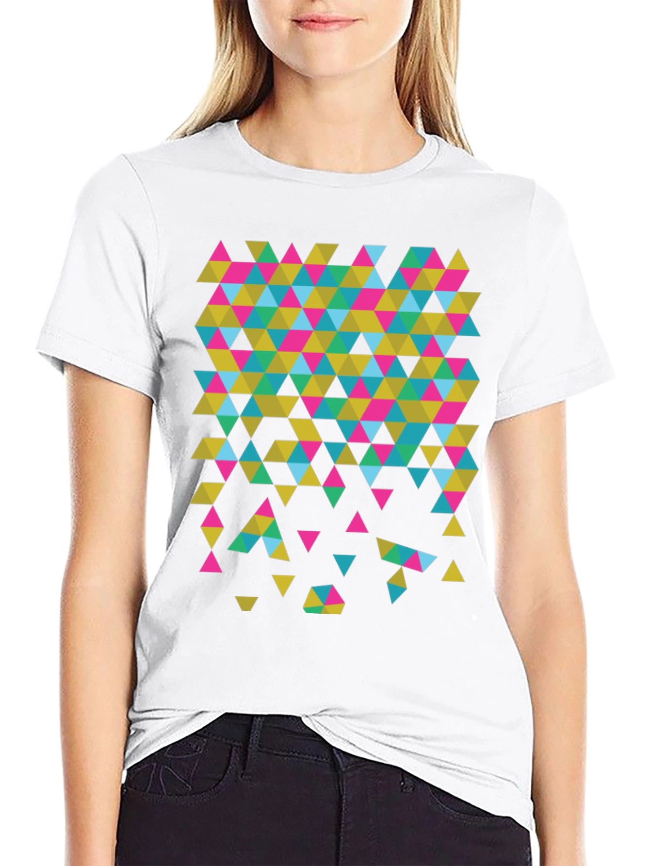 Geometric Triangle Print Black T-Shirt