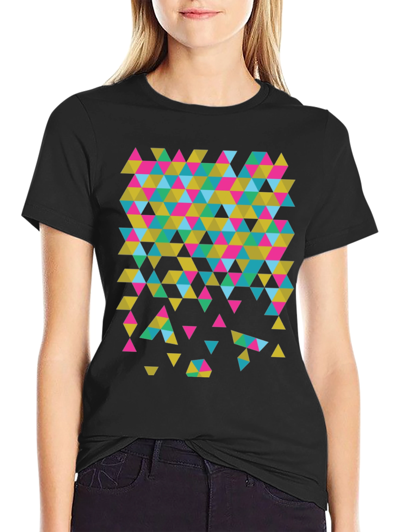 Geometric Triangle Print Black T-Shirt