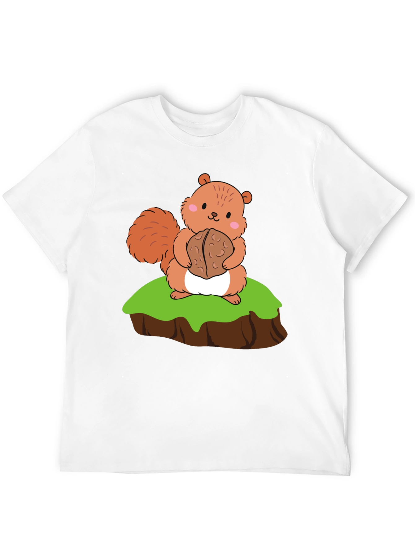Cute Squirrel Holding Nut Graphic Tee - Black