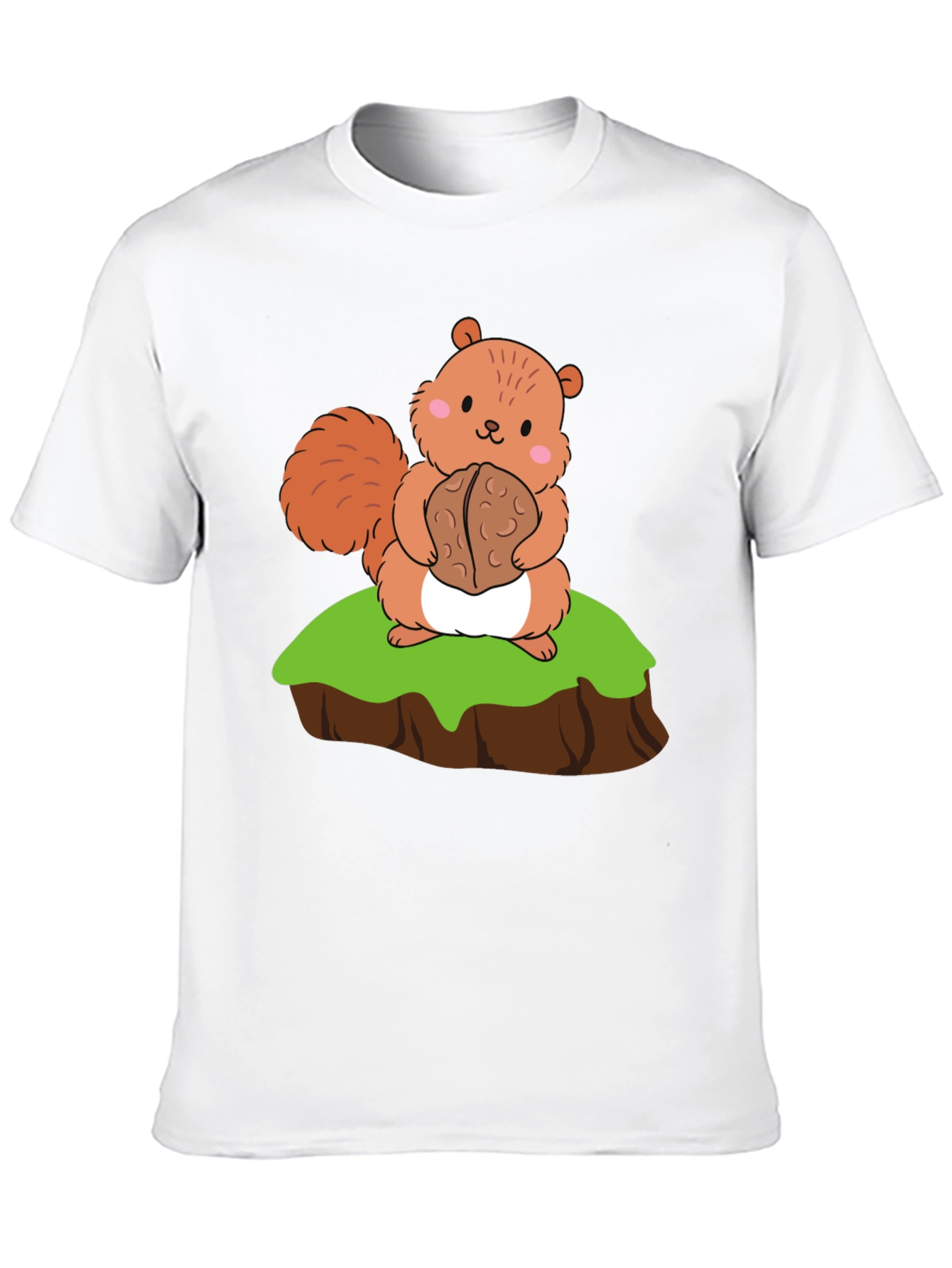 Cute Squirrel Holding Nut Graphic Tee - Black