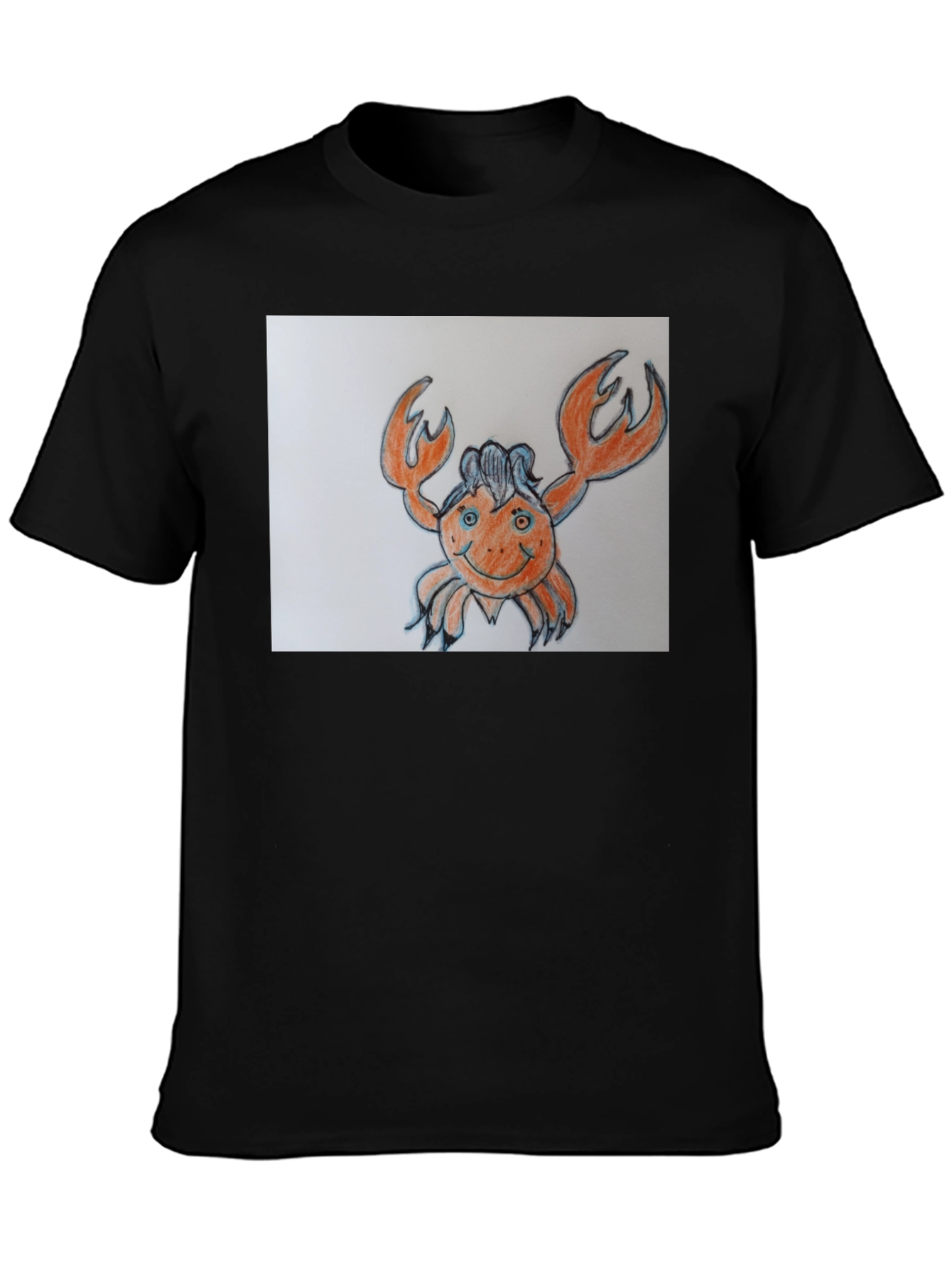 Crab Cartoon Graphic Tee - Black Cotton Casual Shirt