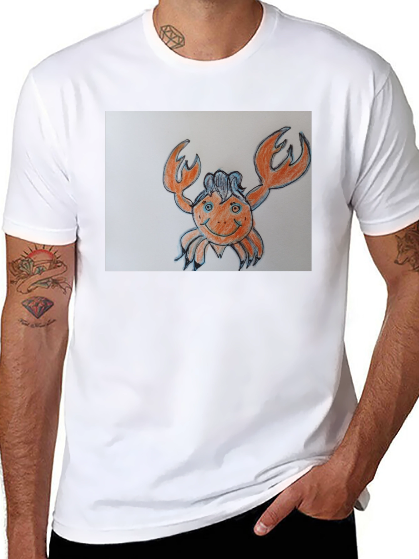 Crab Cartoon Graphic Tee - Black Cotton Casual Shirt