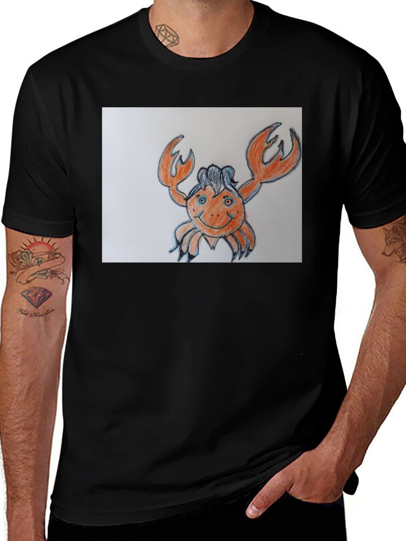 Crab Cartoon Graphic Tee - Black Cotton Casual Shirt