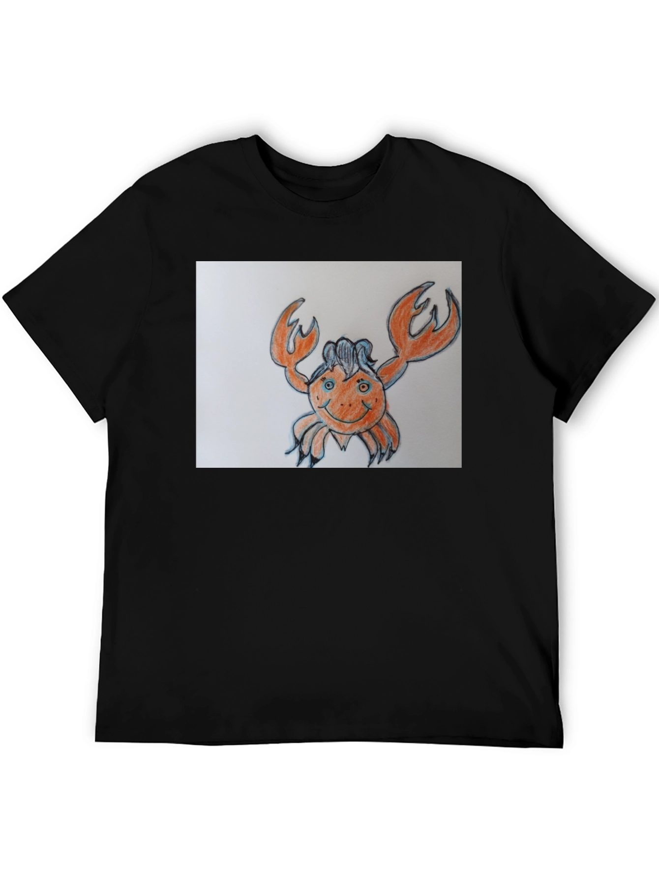 Crab Cartoon Graphic Tee - Black Cotton Casual Shirt