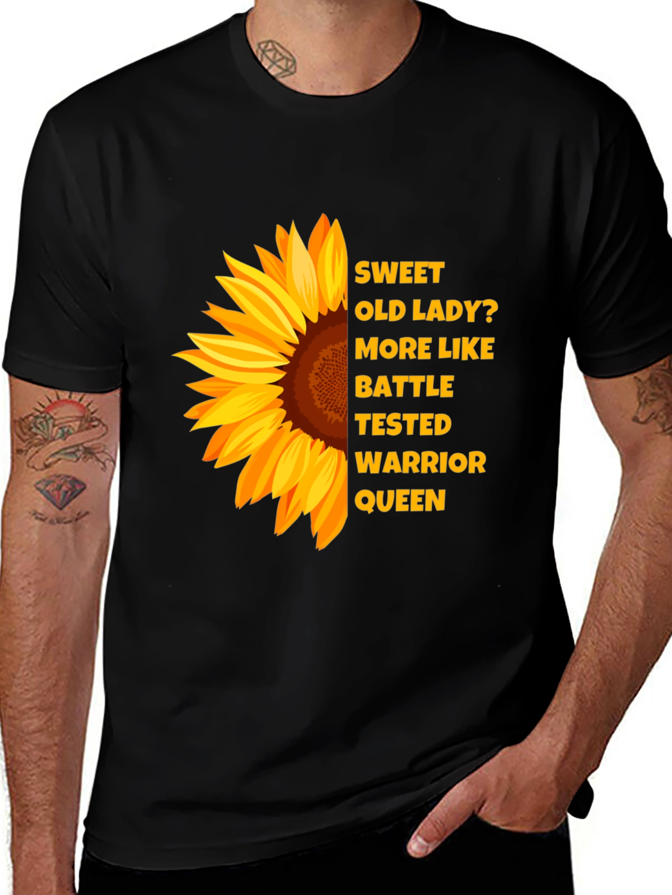 Sunflower Warrior Queen Black T-Shirt