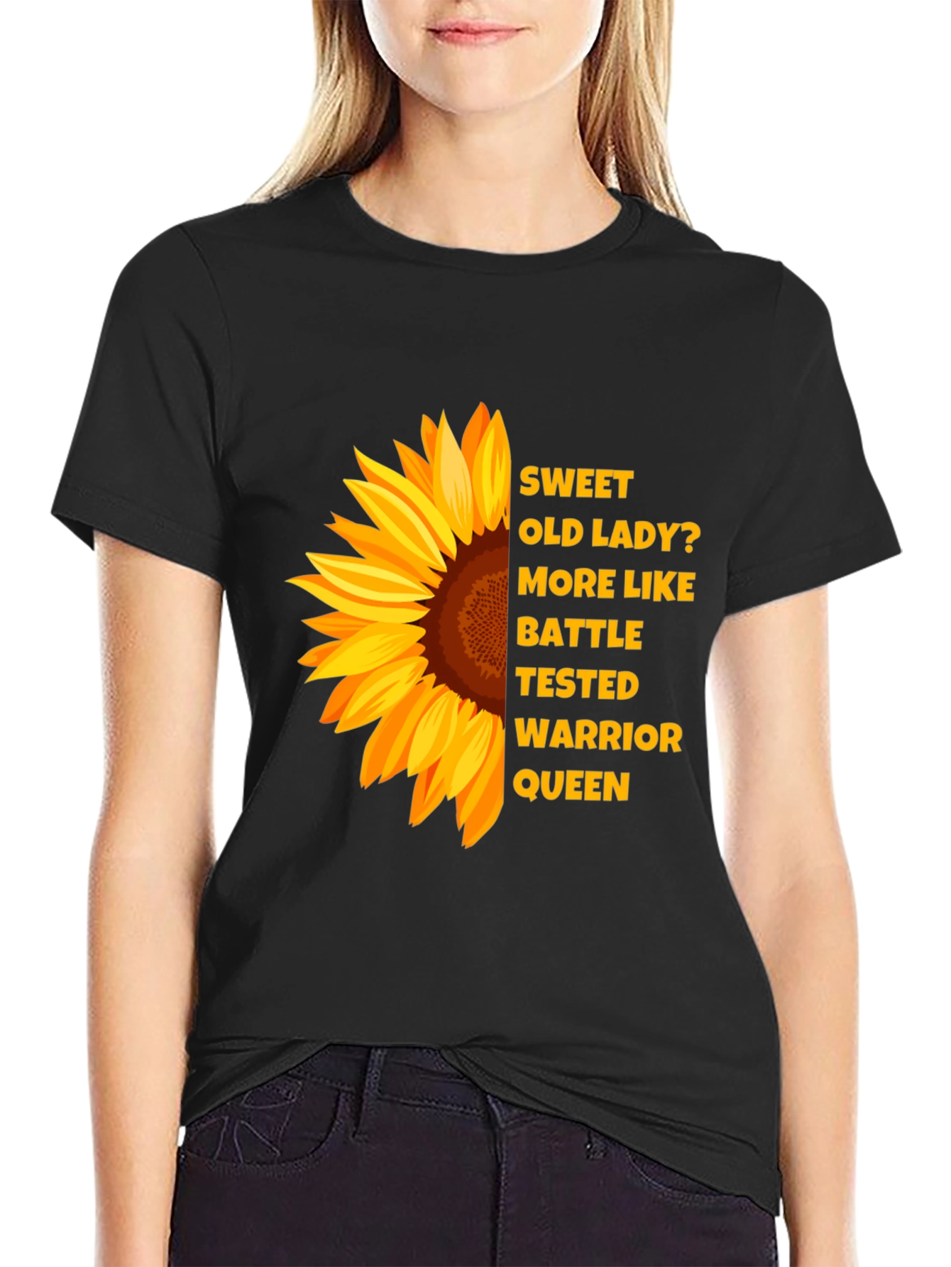 Sunflower Warrior Queen Black T-Shirt