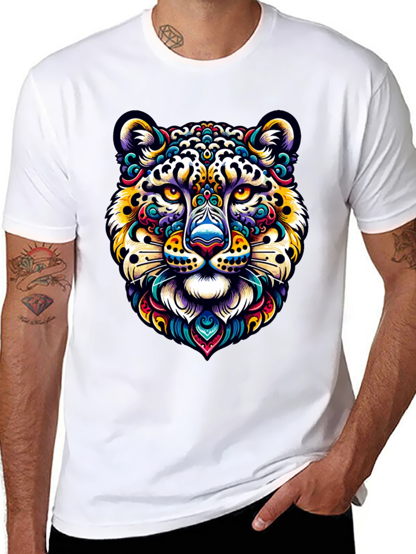 Vibrant Leopard Print Crew Neck T-Shirt