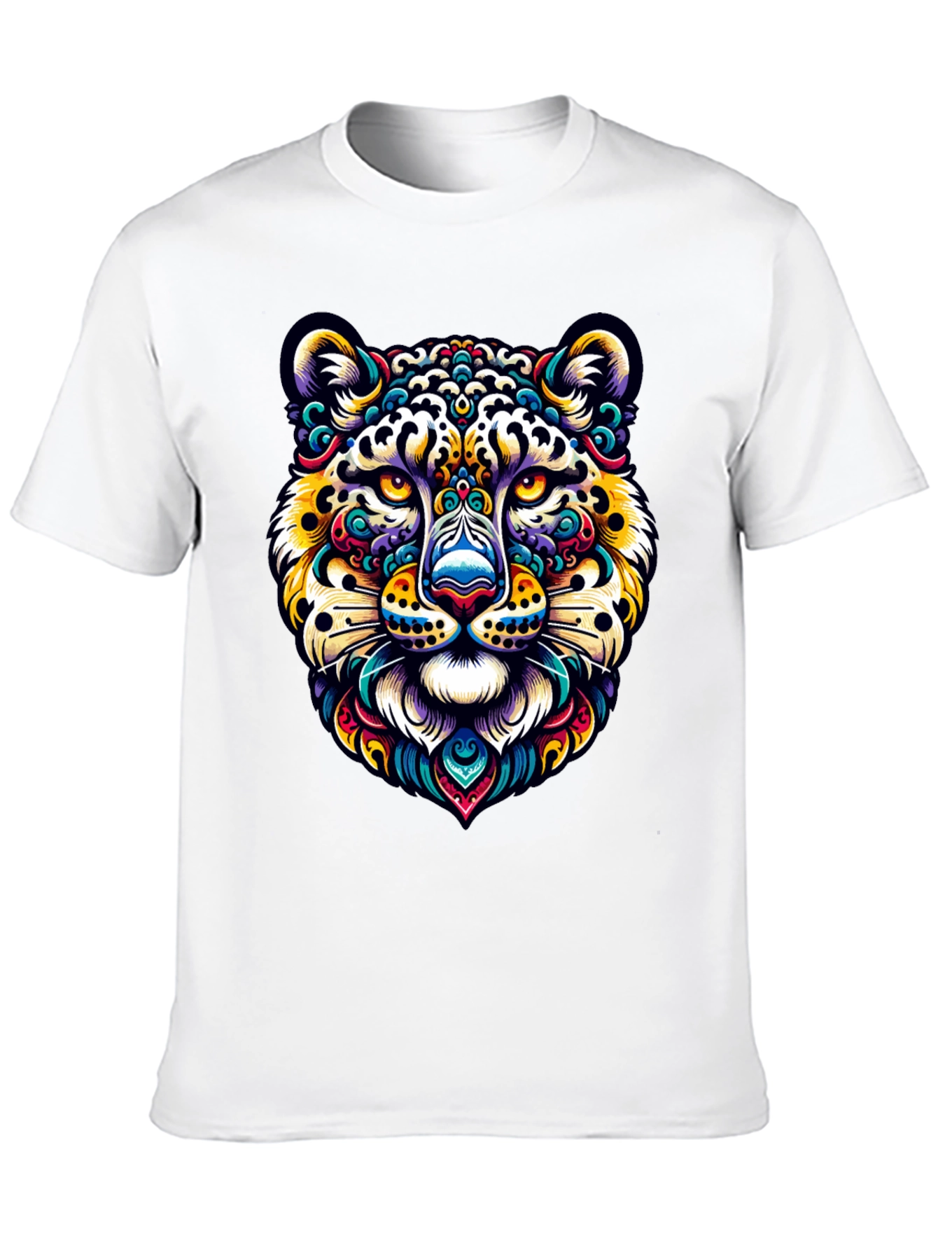 Vibrant Leopard Print Crew Neck T-Shirt