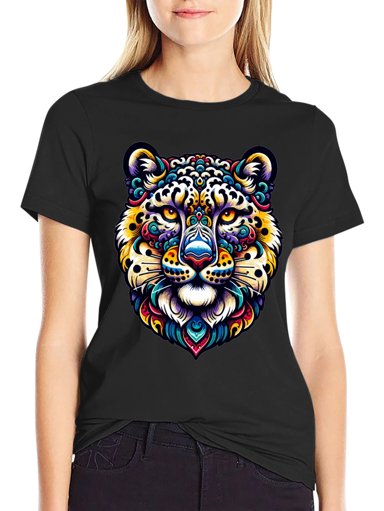 Vibrant Leopard Print Crew Neck T-Shirt